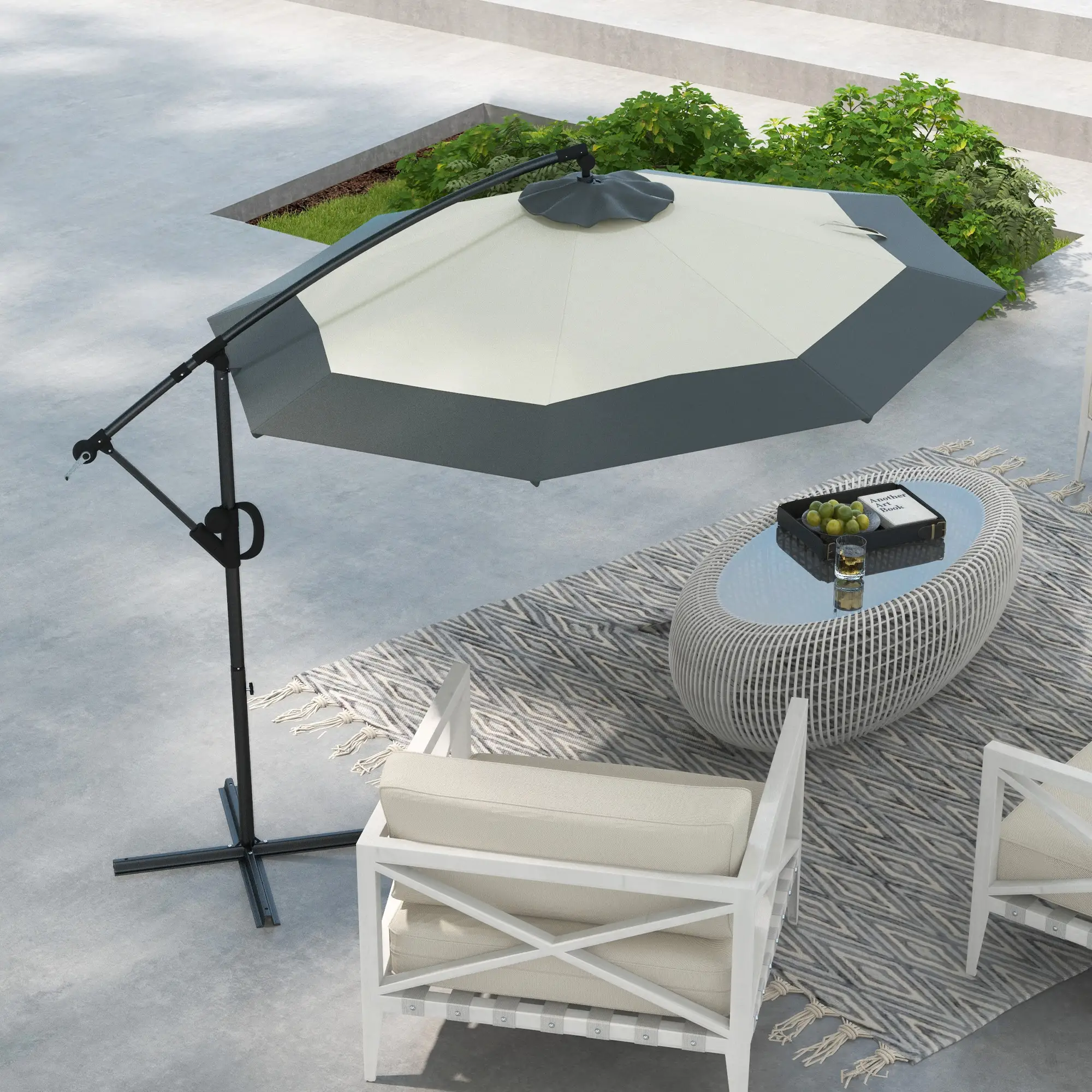 10 FT Cantilever Umbrella, Round Hanging Offset with Crank, Tilt, Grey - Image 7