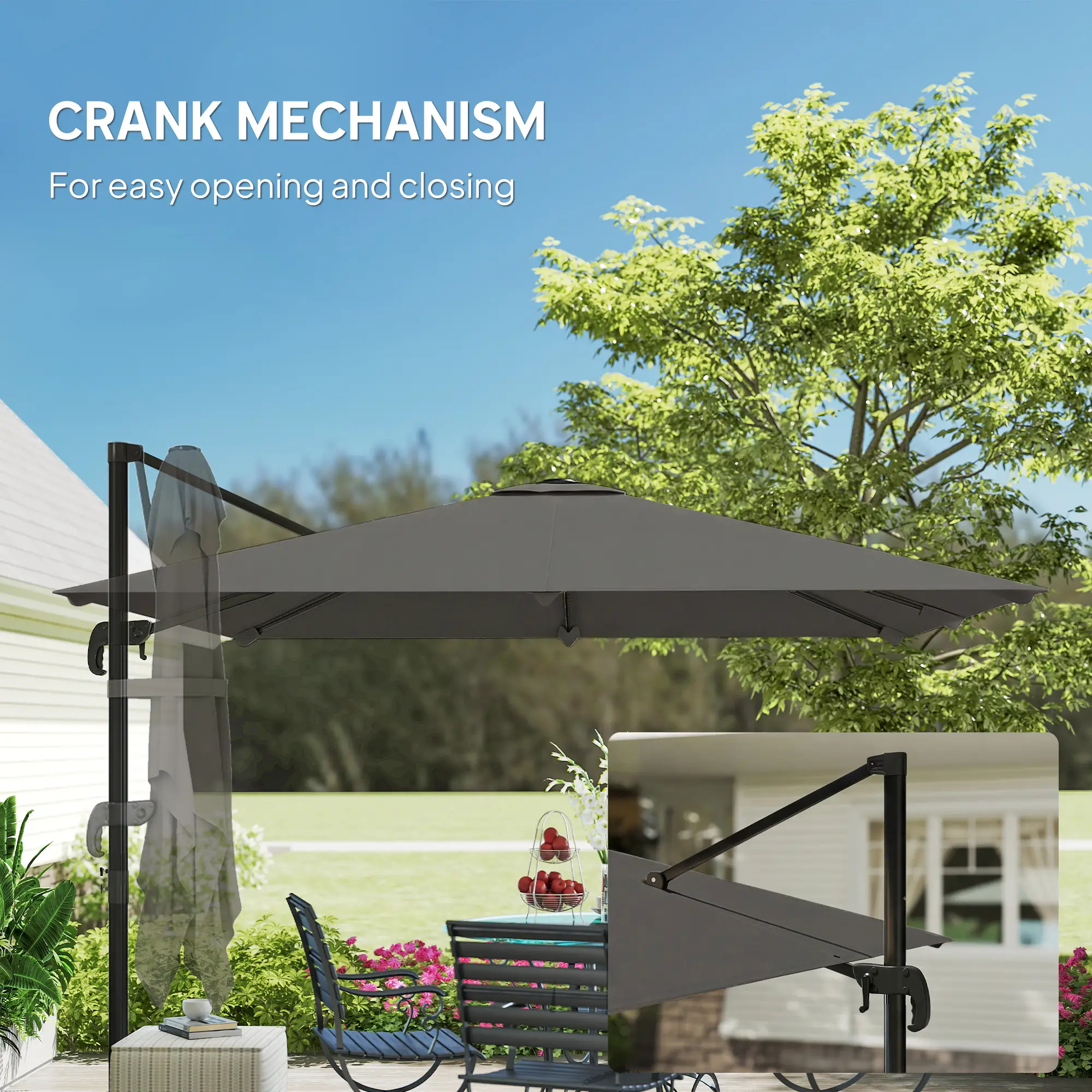 10 FT Outdoor Offset Cantilever Umbrella, Crank Handle, Tilt, 360° Rotation - Image 10