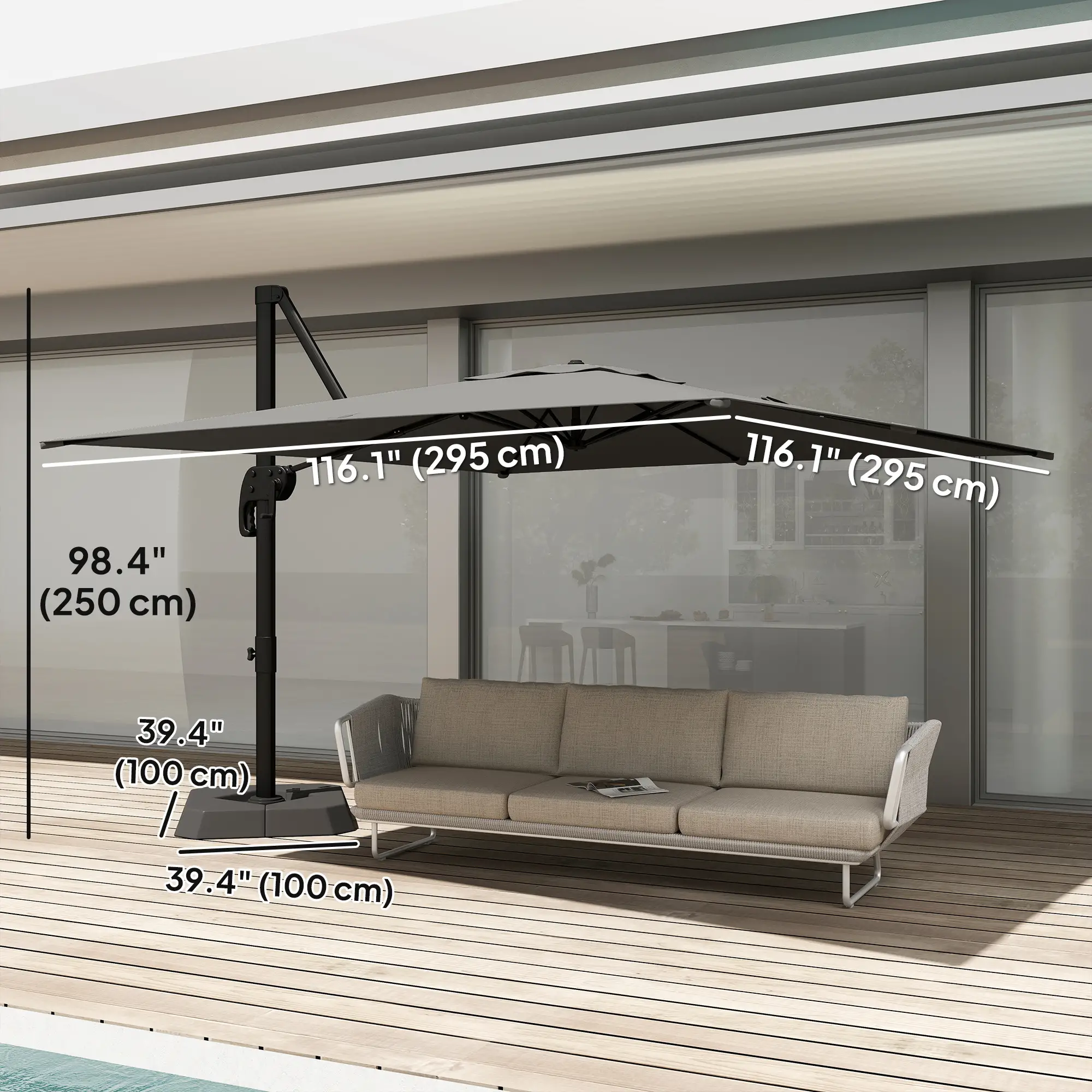 10 FT Outdoor Offset Cantilever Umbrella, Crank Handle, Tilt, 360° Rotation - Image 3