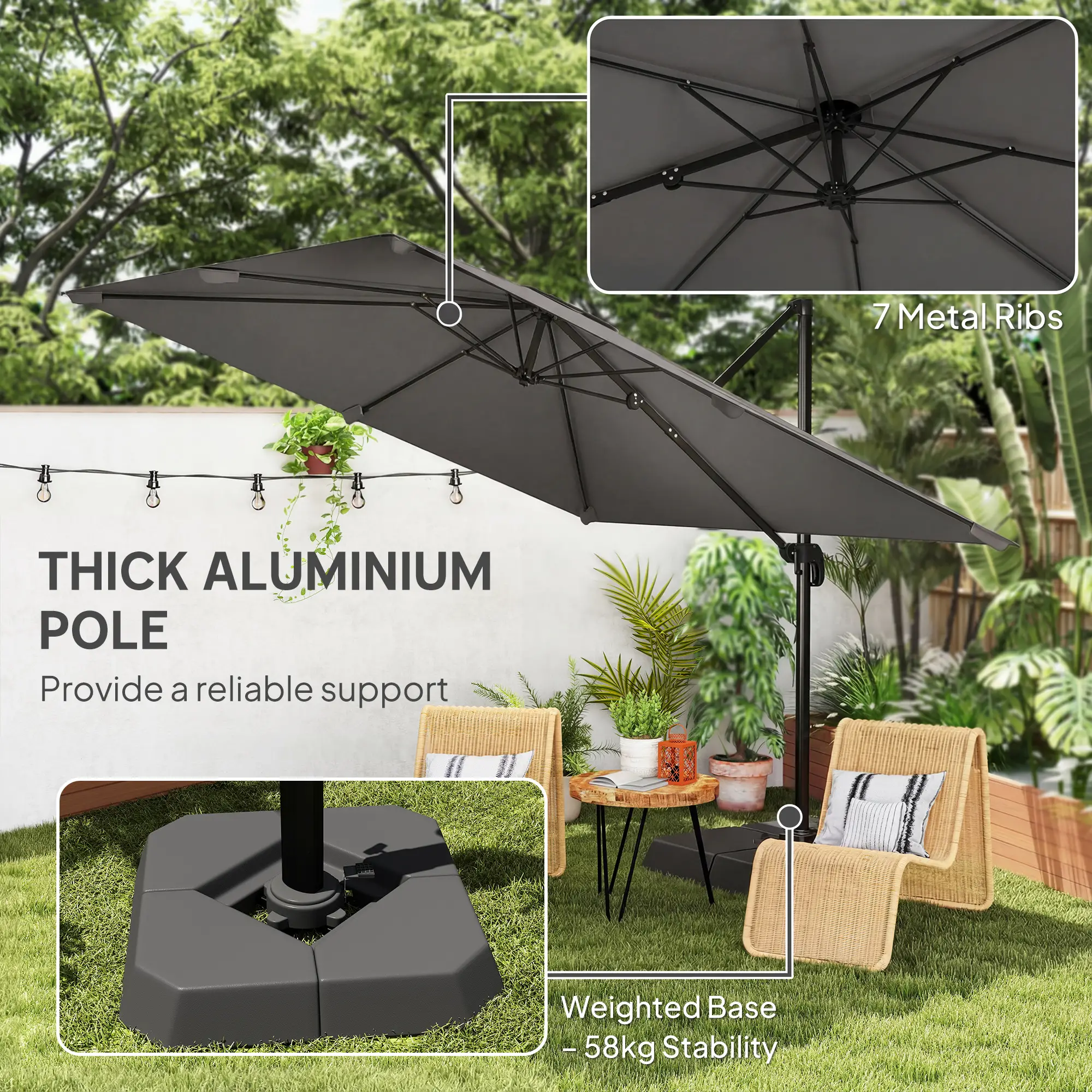 10 FT Outdoor Offset Cantilever Umbrella, Crank Handle, Tilt, 360° Rotation - Image 4