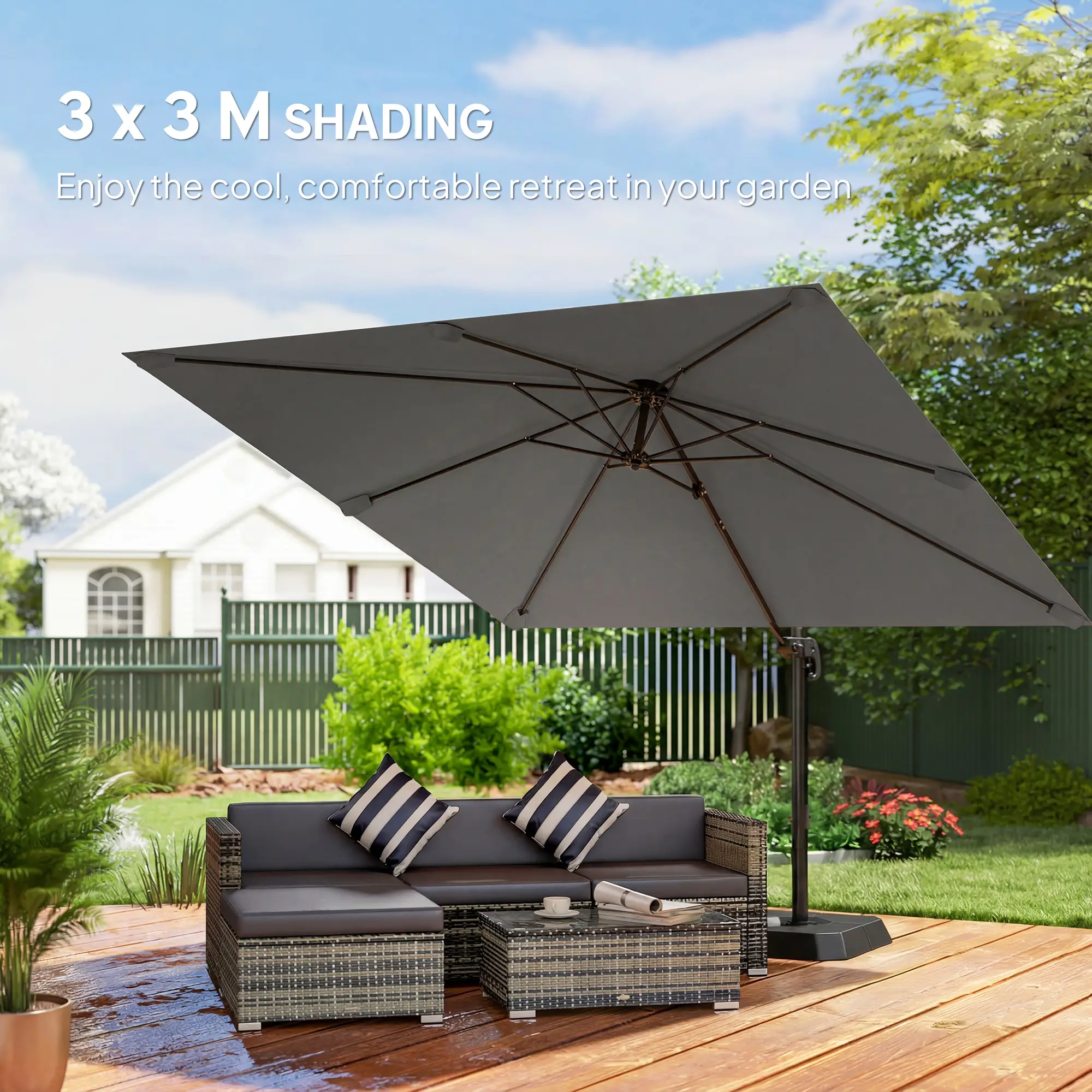 10 FT Outdoor Offset Cantilever Umbrella, Crank Handle, Tilt, 360° Rotation - Image 5