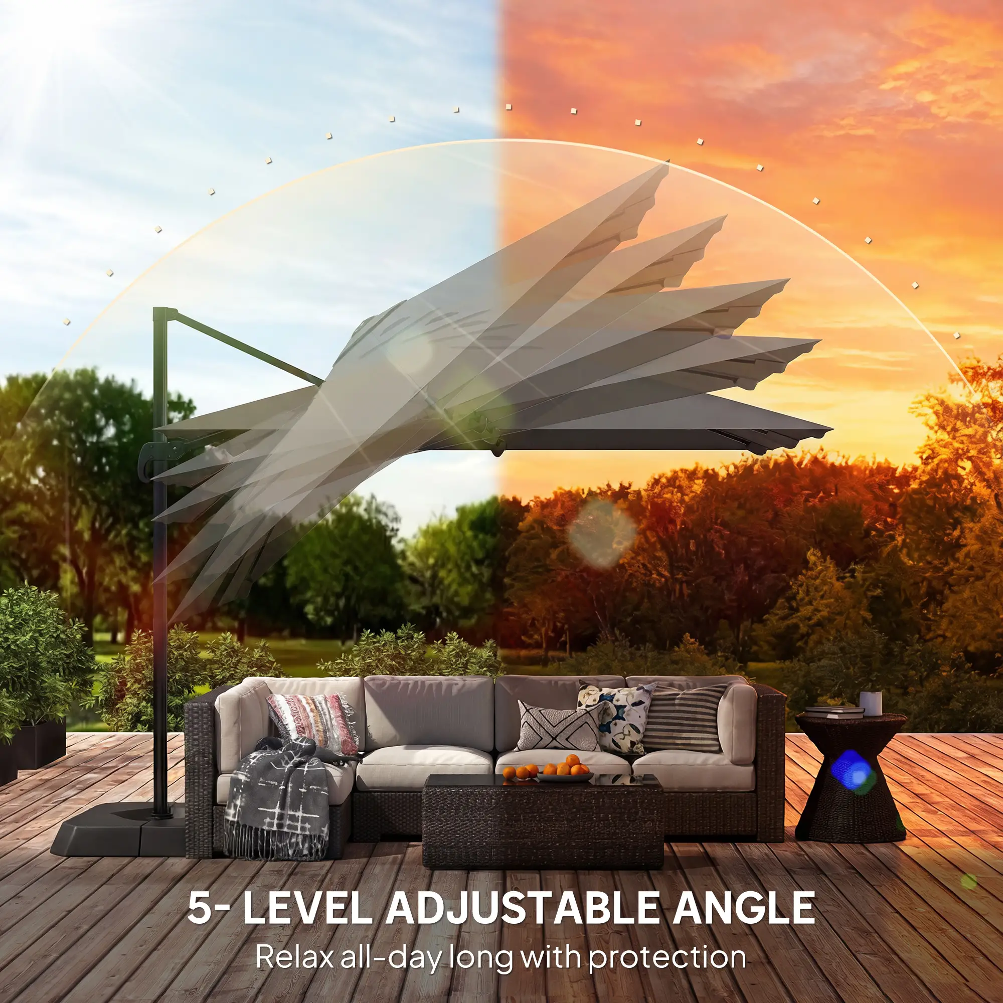 10 FT Outdoor Offset Cantilever Umbrella, Crank Handle, Tilt, 360° Rotation - Image 7