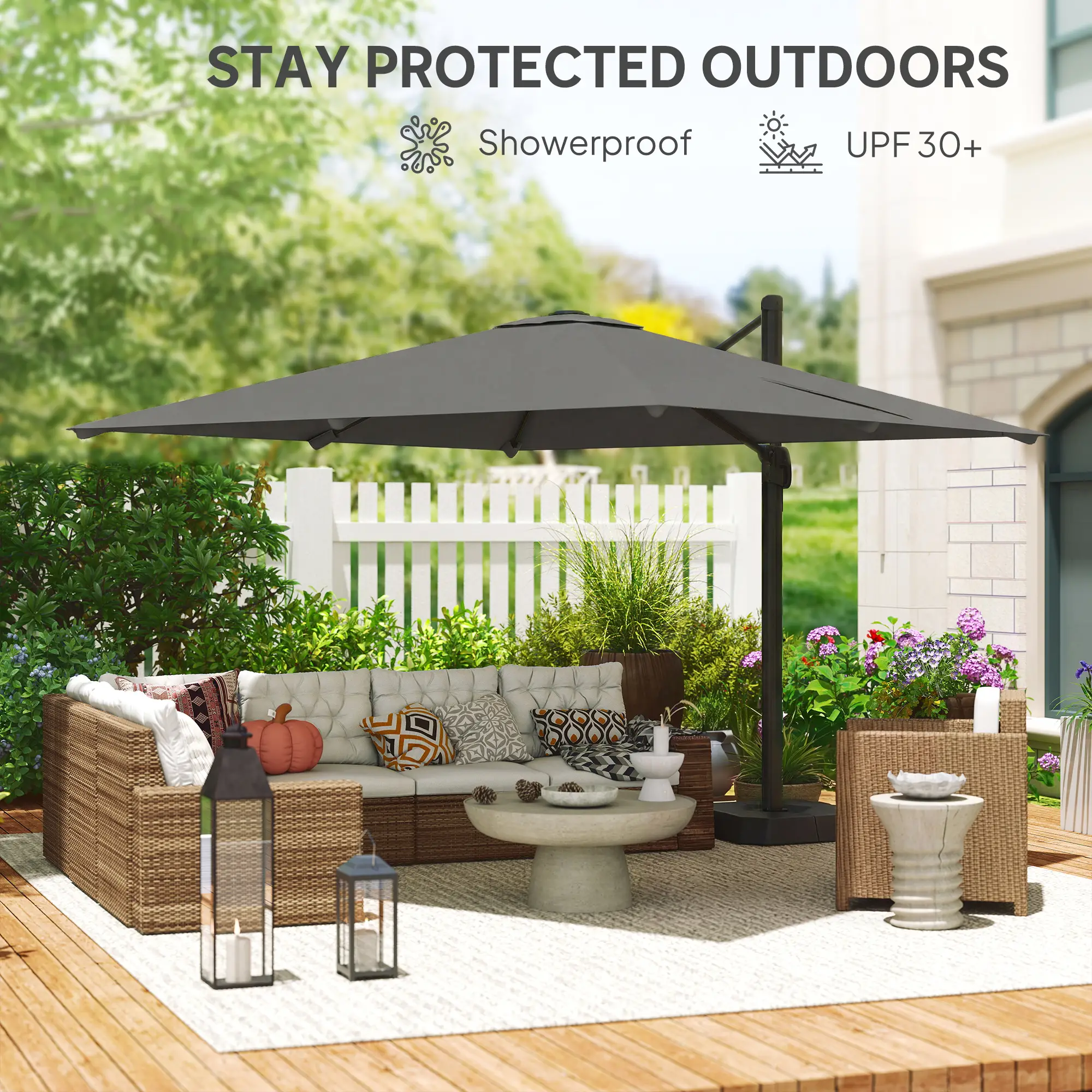 10 FT Outdoor Offset Cantilever Umbrella, Crank Handle, Tilt, 360° Rotation - Image 9