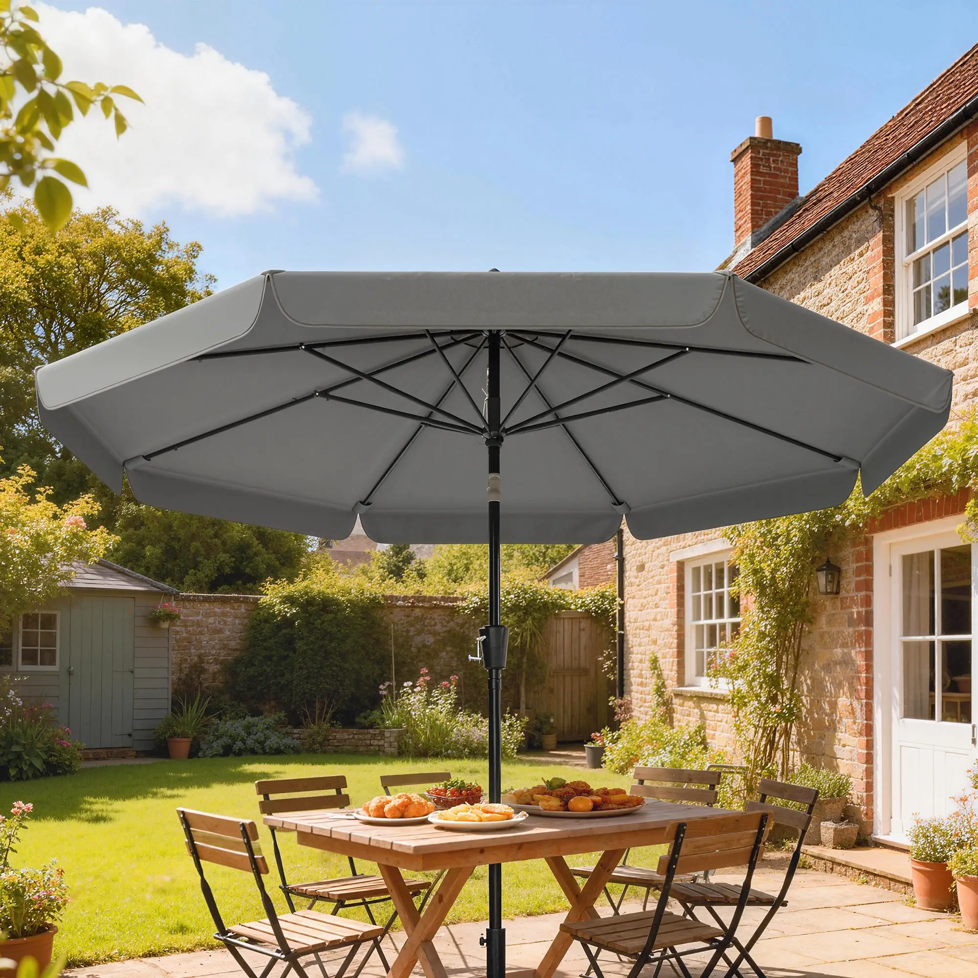 10 ft Outdoor Patio Umbrella, Push Button Tilt, Crank, Dark Grey - Image 2