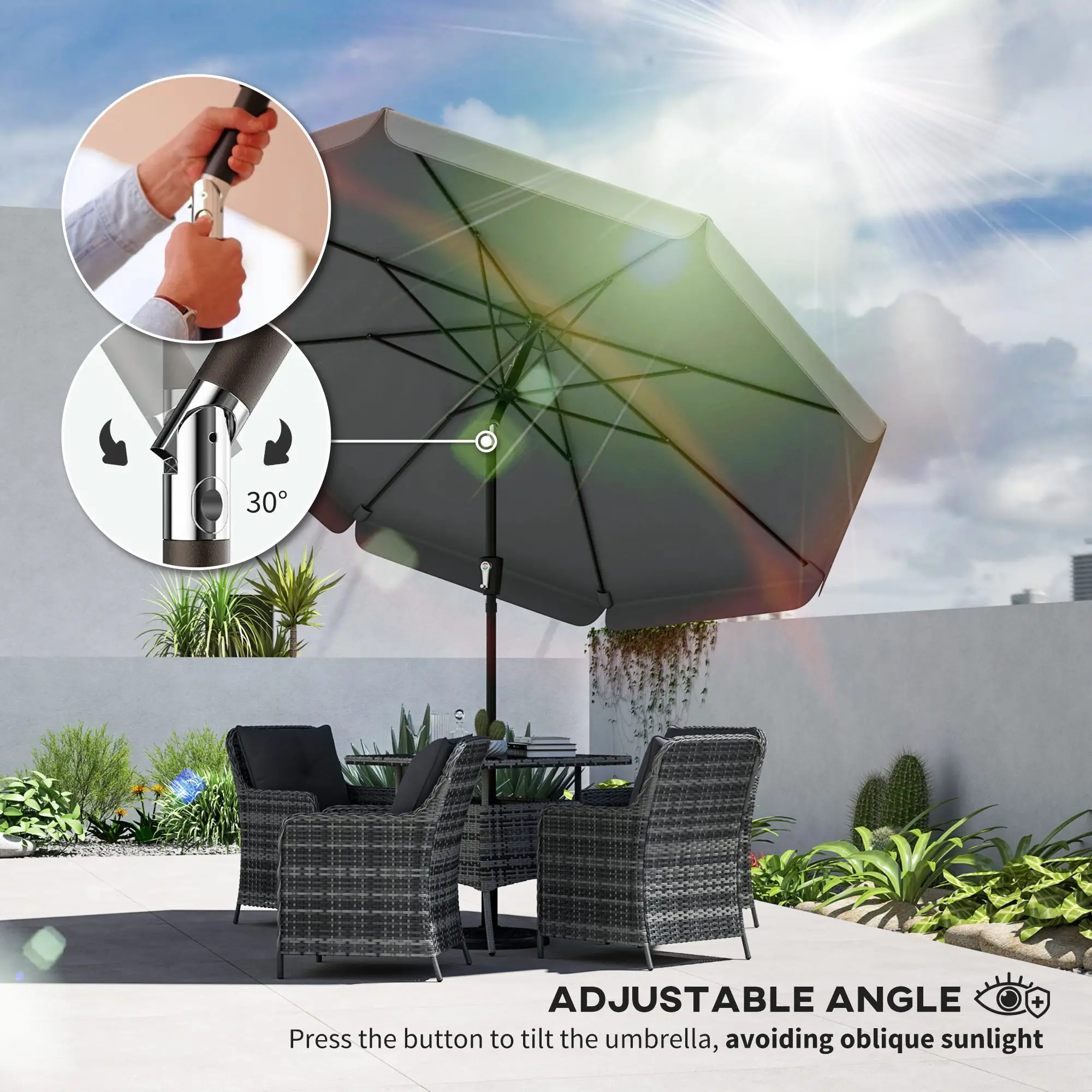 10 ft Outdoor Patio Umbrella, Push Button Tilt, Crank, Dark Grey - Image 4