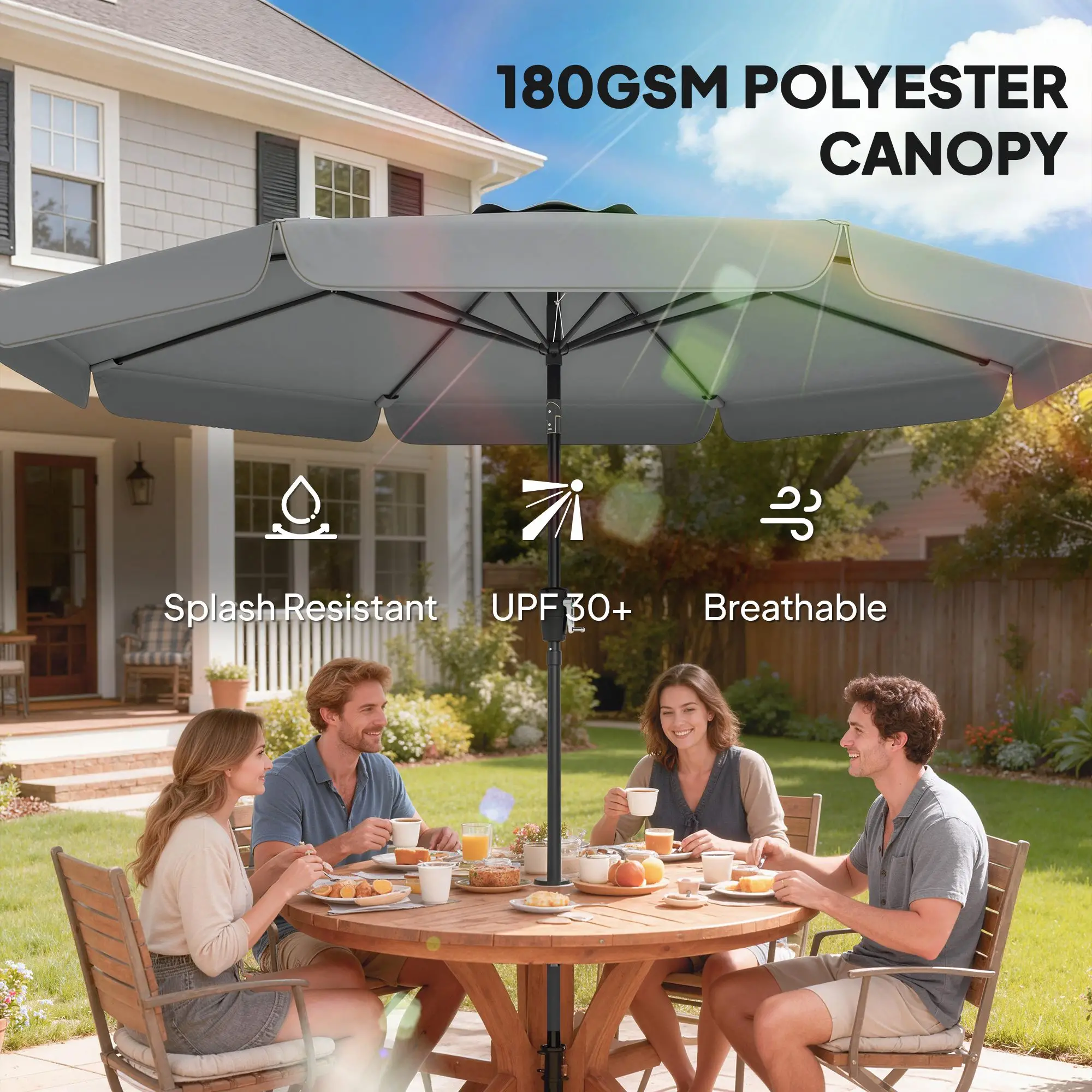10 ft Outdoor Patio Umbrella, Push Button Tilt, Crank, Dark Grey - Image 6