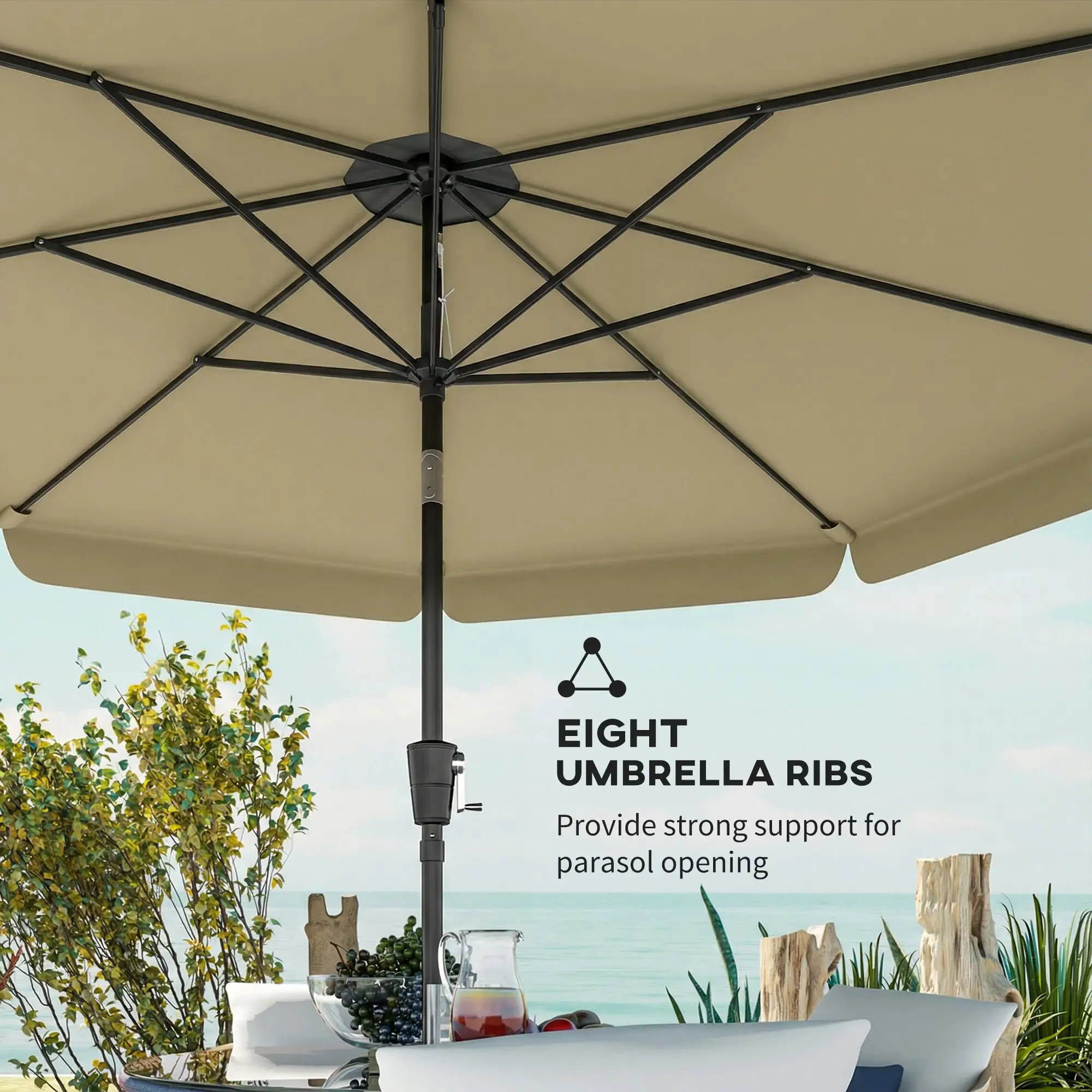 10 ft Outdoor Patio Umbrella, Push Button Tilt Crank, Khaki - Image 7