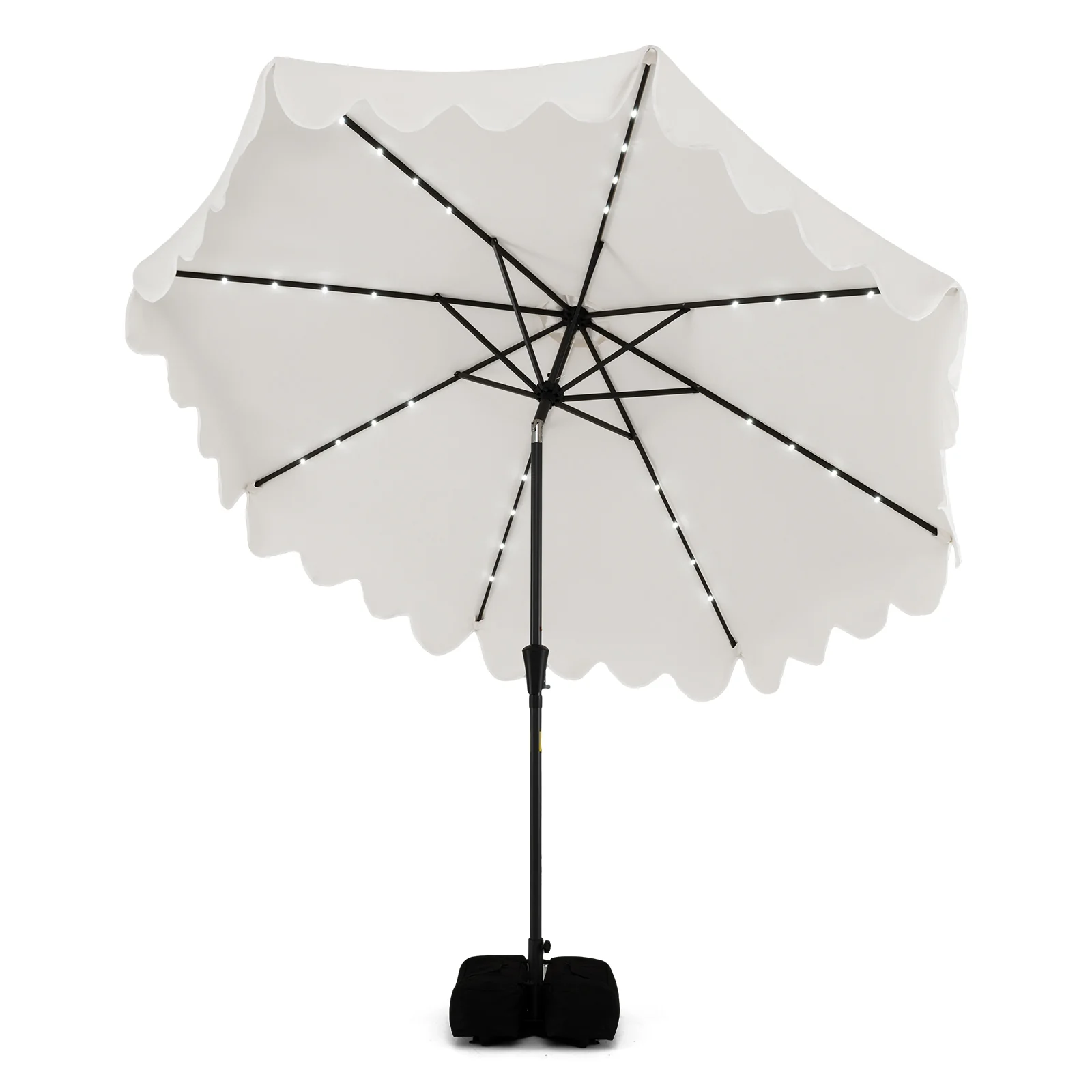 10 FT Outdoor Patio Umbrella, Solar LED Lights, Weighted Base, Beige