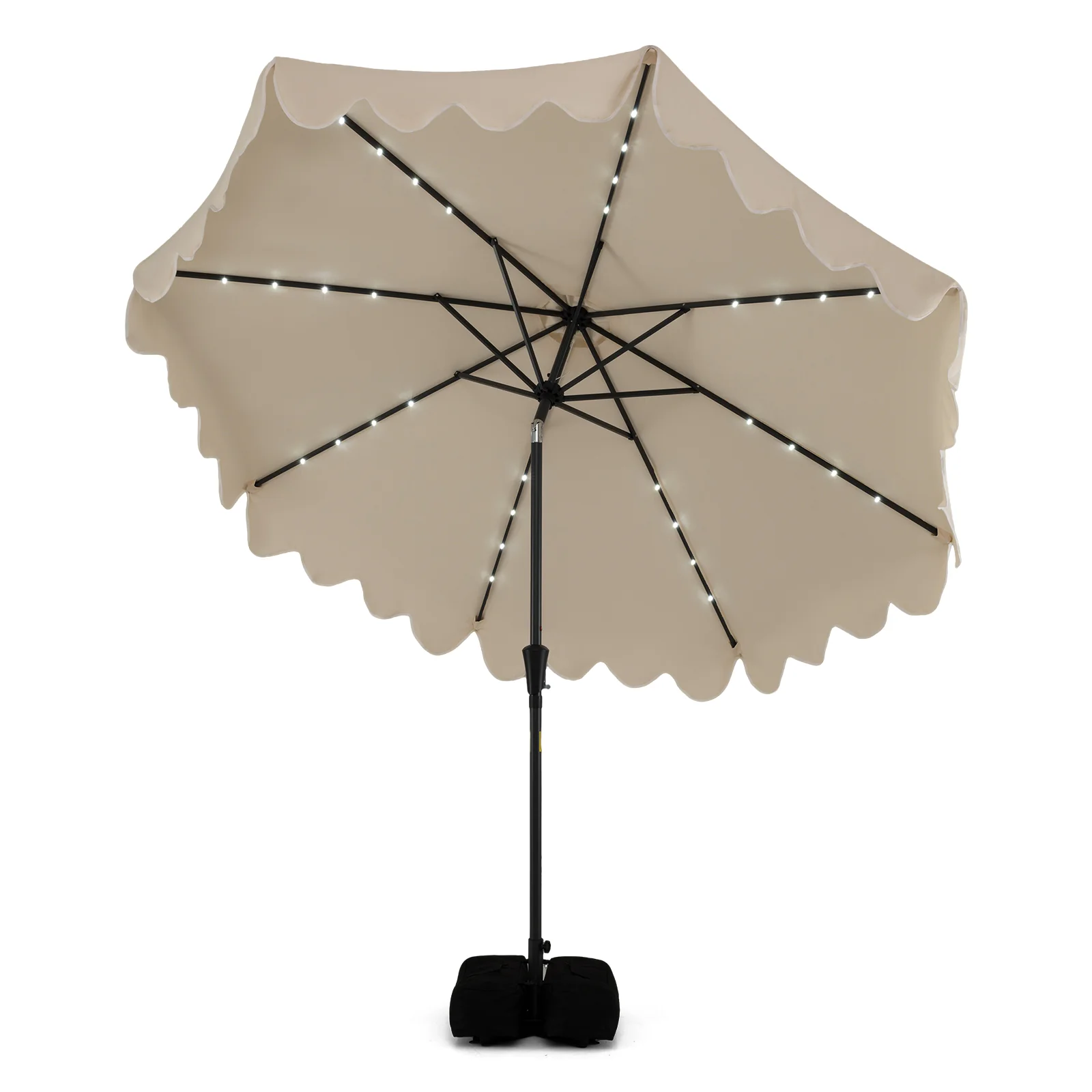 10 FT Outdoor Patio Umbrella, Solar LED Lights, Weighted Base, Brown - Image 2