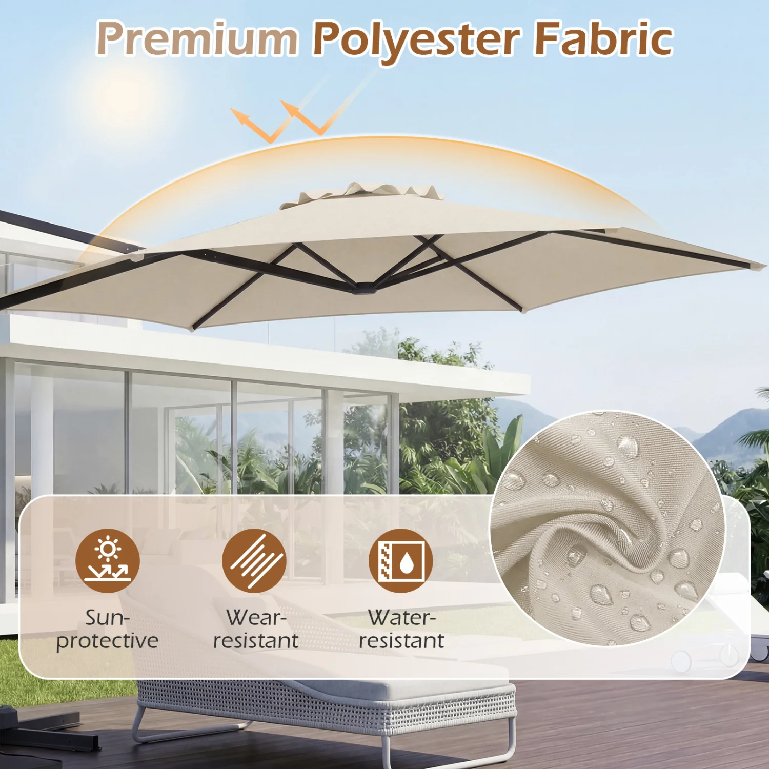 10 FT Patio Cantilever Umbrella, 360° Rotation, Beige - Image 7