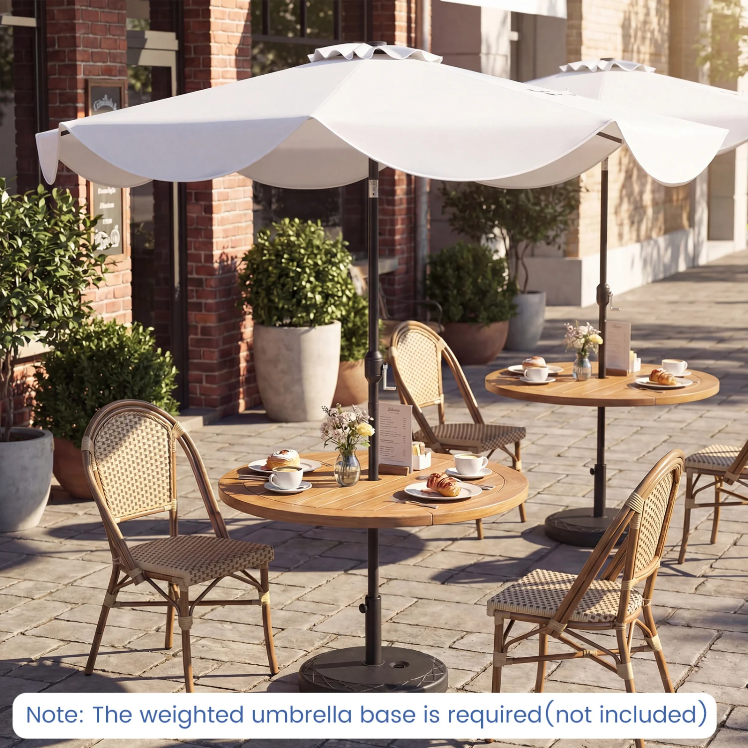 10 FT Scalloped Solar Patio Umbrella With 24 LED Lights, Beige - Image 3
