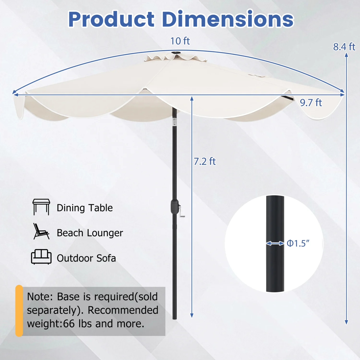 10 FT Scalloped Solar Patio Umbrella With 24 LED Lights, Beige - Image 5