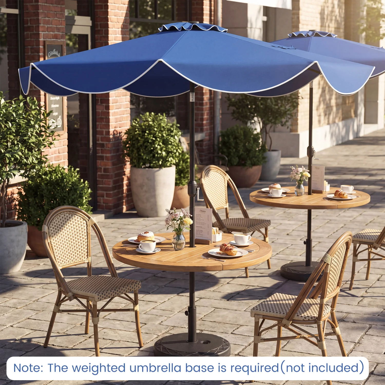 10 FT Scalloped Solar Patio Umbrella With 24 LED Lights, Navy - Image 2