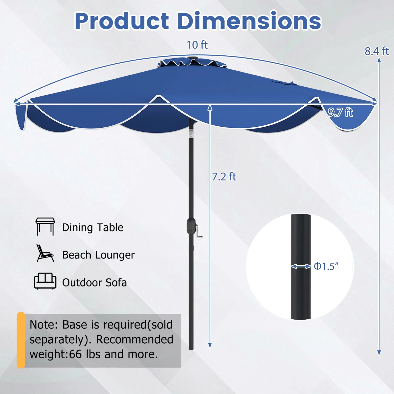 10 FT Scalloped Solar Patio Umbrella With 24 LED Lights, Navy - Image 5