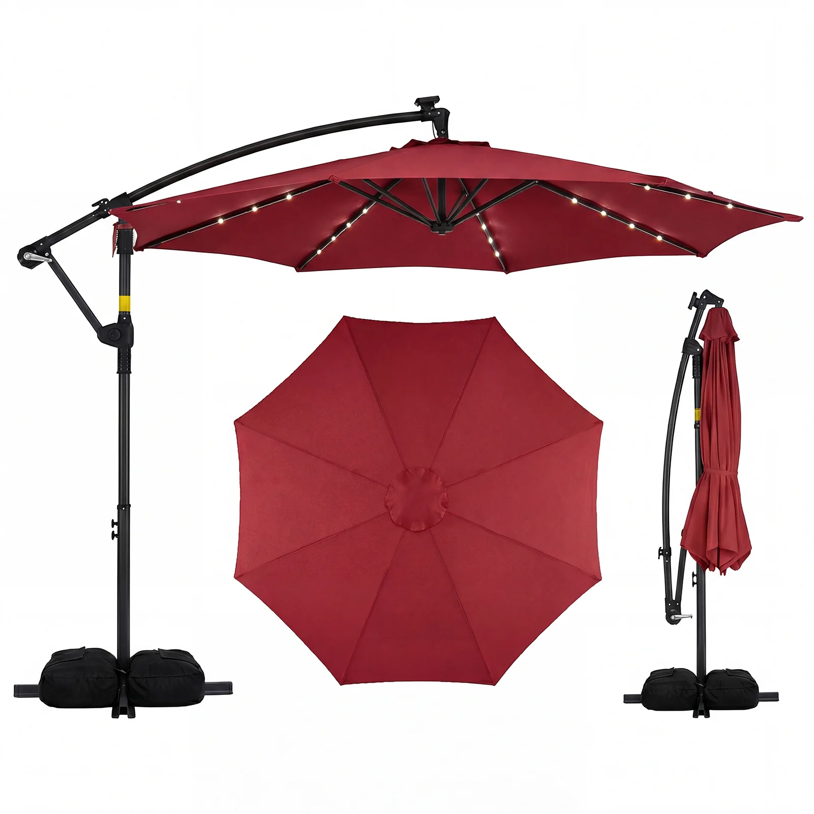 10 FT Solar LED Offset Cantilever Patio Umbrella, Red - Image 2