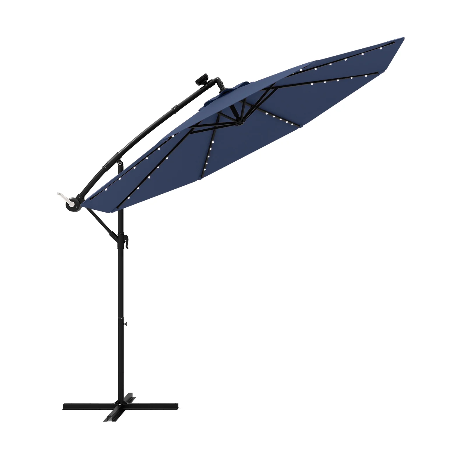 10 Ft Solar LED Offset Umbrella With 40 Lights, Cross Base, Blue