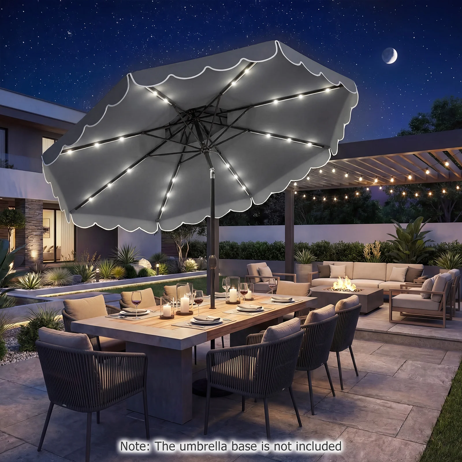 10 FT Solar LED Patio Umbrella, Gray - Image 2