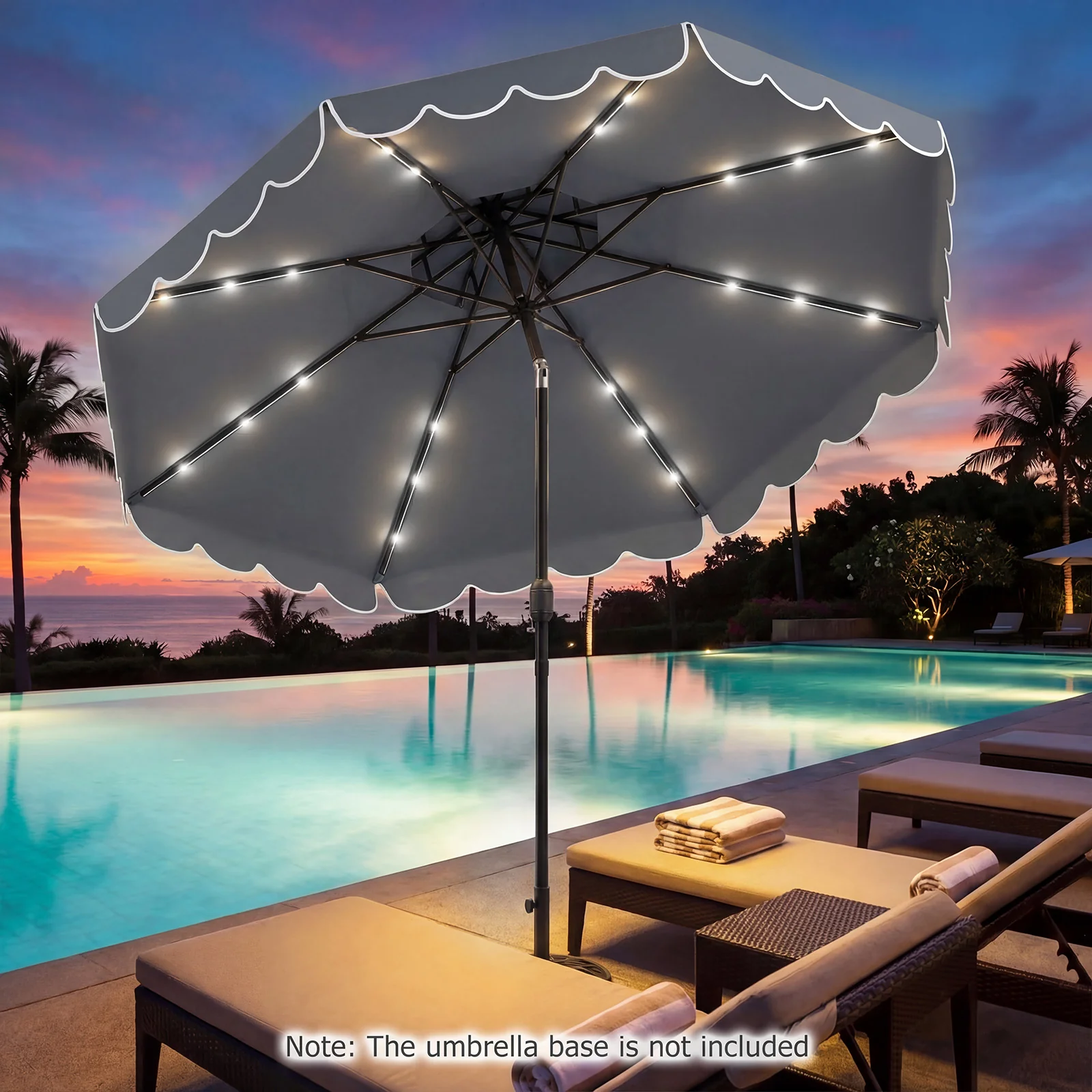10 FT Solar LED Patio Umbrella, Gray - Image 3