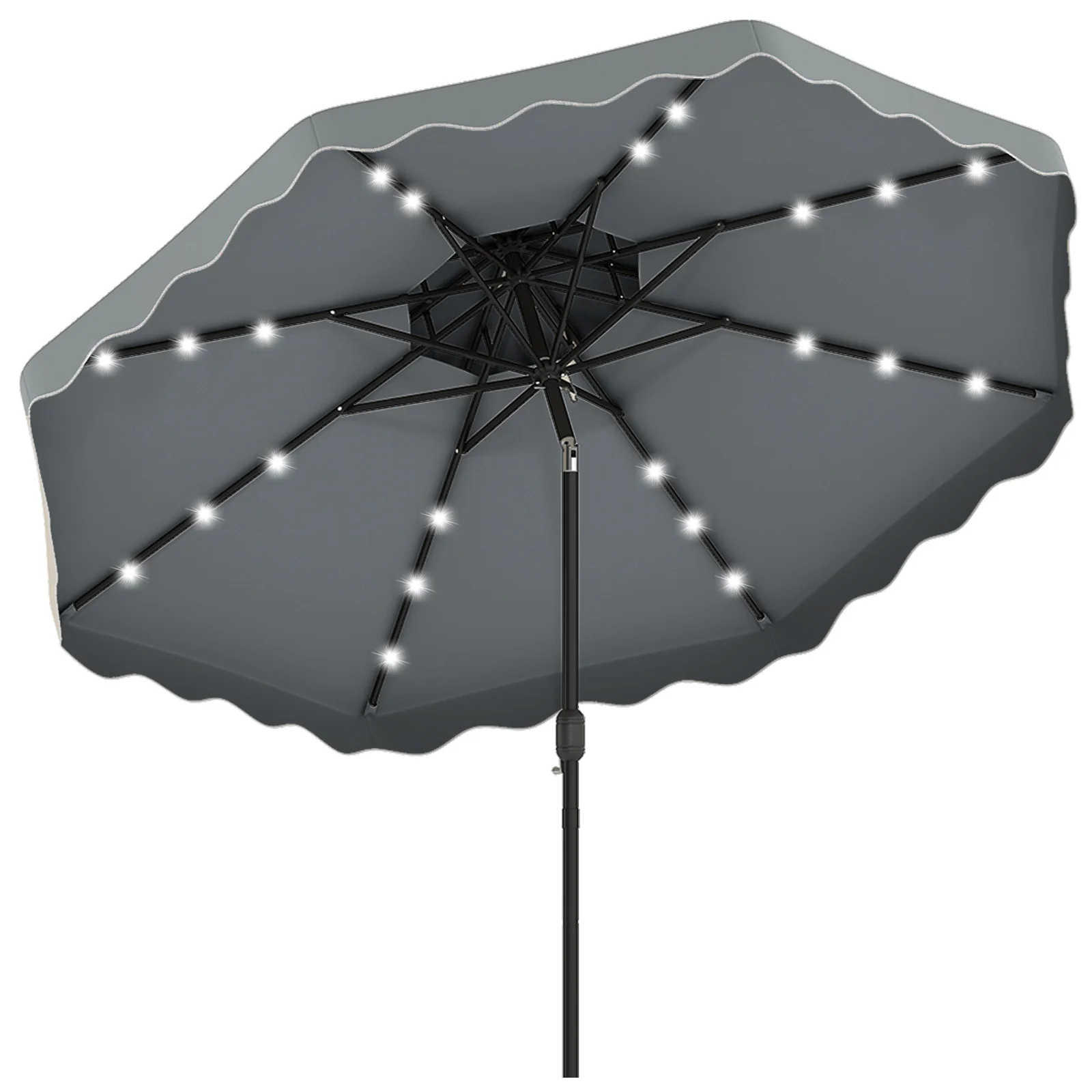 10 FT Solar LED Patio Umbrella, Gray - Image 4
