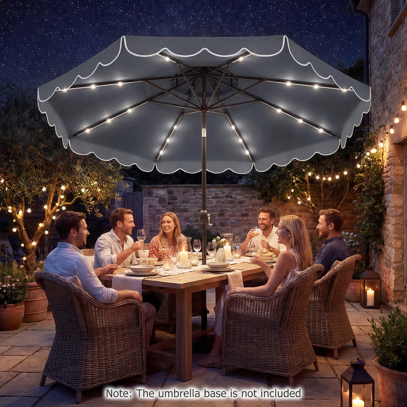10 FT Solar LED Patio Umbrella, Gray - Image 6