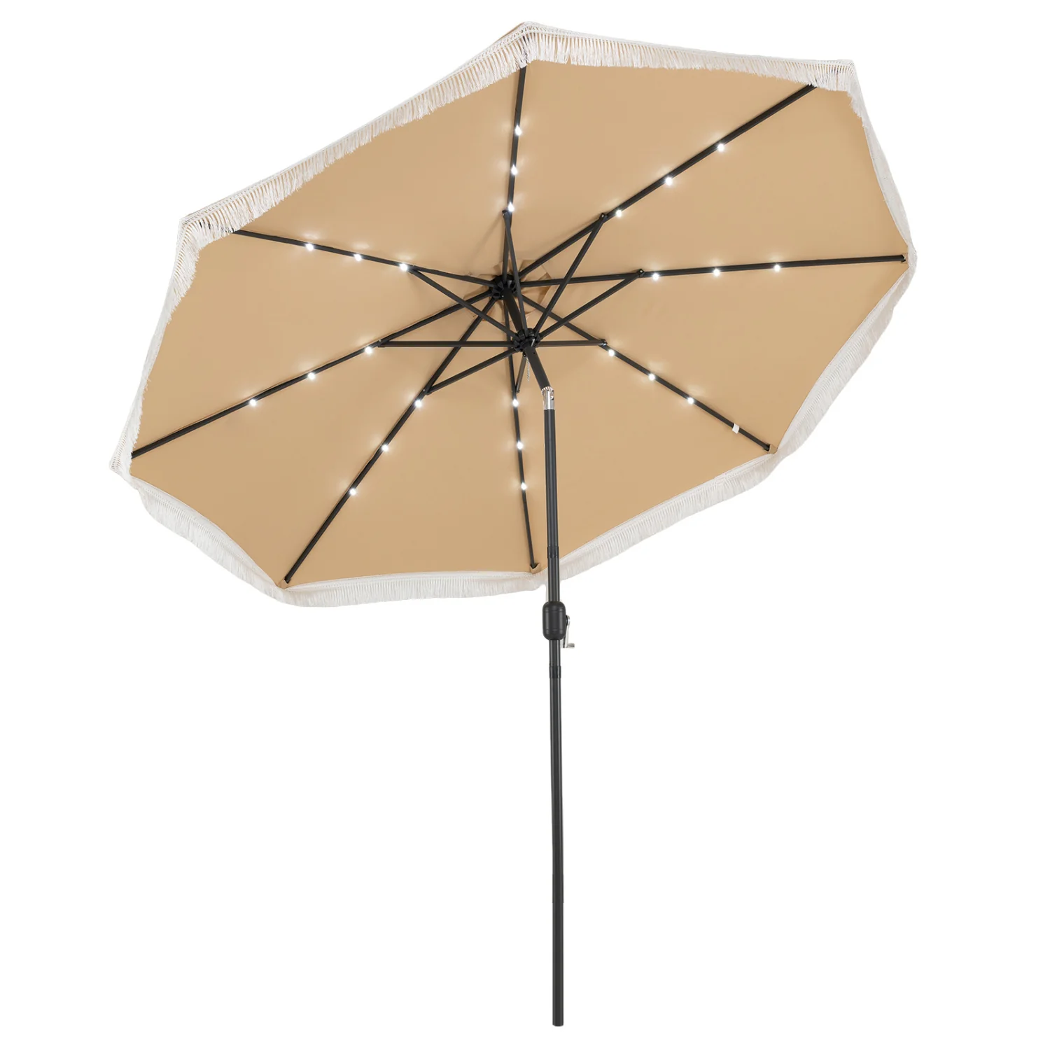 10 Ft Solar Patio Umbrella with 24 LED Lights, Beige - Image 4