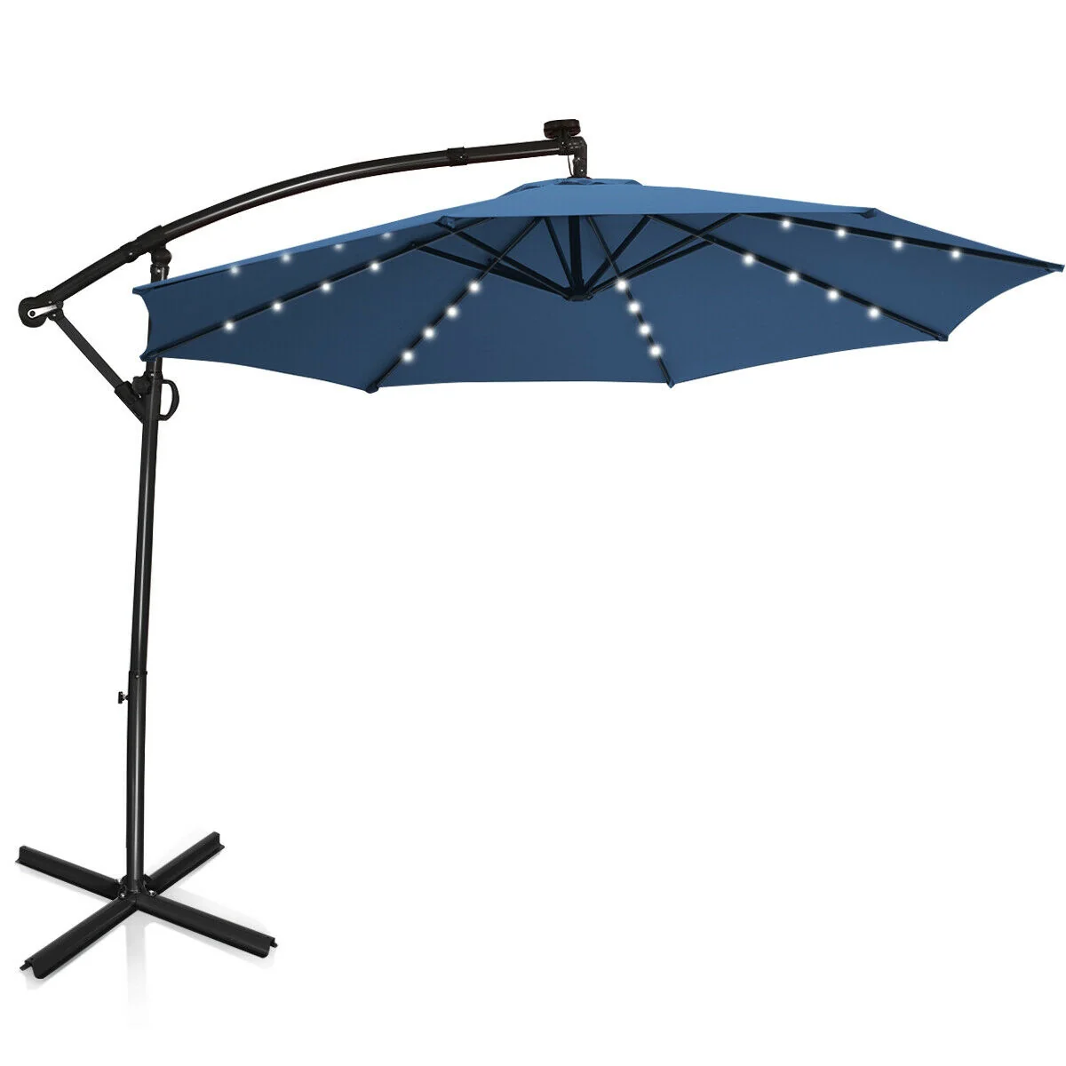10 ft Solar Powered LED Patio Umbrella, 360° Rotation, Blue