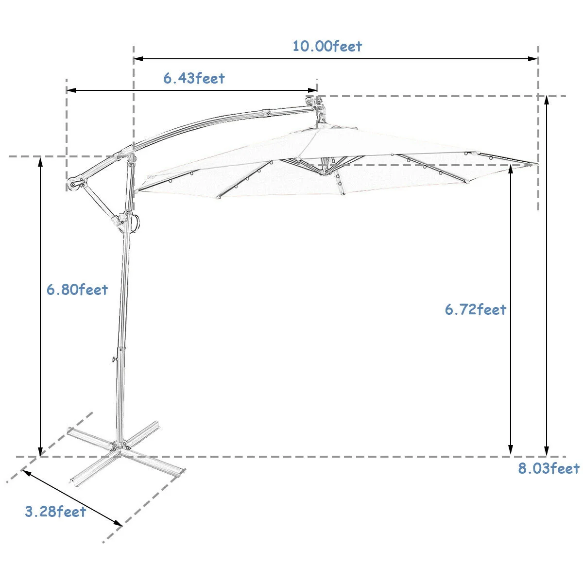 10 ft Solar Powered LED Patio Umbrella, 360° Rotation, Blue - Image 5