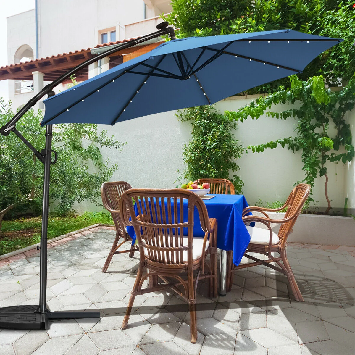 10 ft Solar Powered LED Patio Umbrella, 360° Rotation, Blue - Image 8
