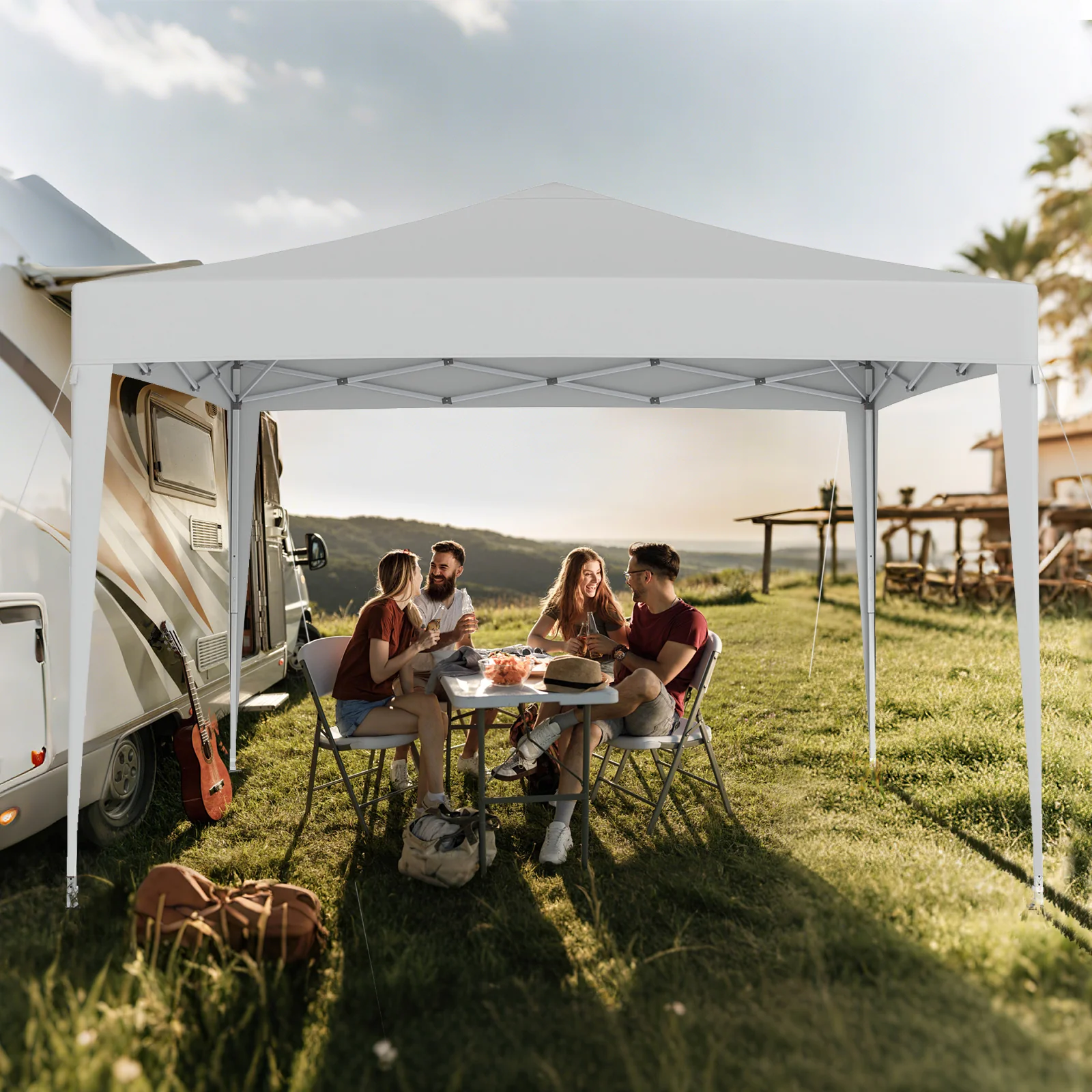 10 FT x 10 FT Pop-Up Canopy Tent, Easy Setup, Mesh Netting, Beige - Image 2