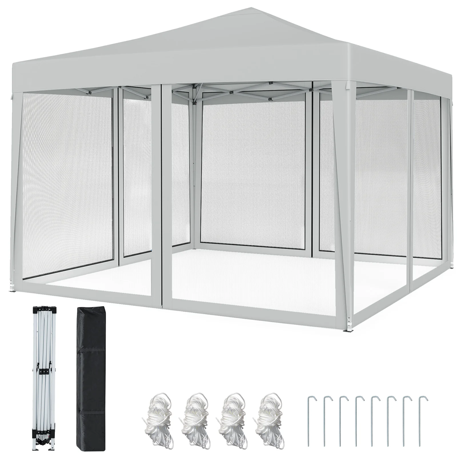 10 FT x 10 FT Pop-Up Canopy Tent, Easy Setup, Mesh Netting, Beige - Image 4