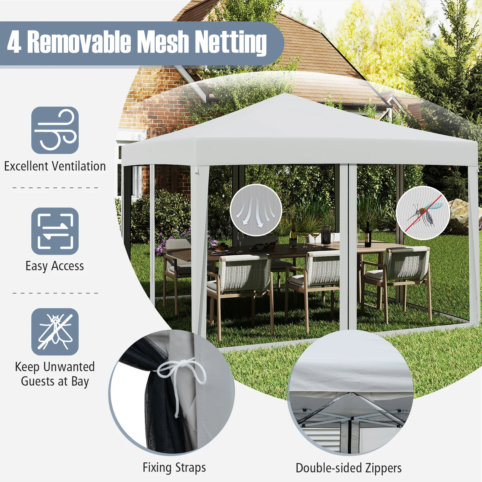 10 FT x 10 FT Pop-Up Canopy Tent, Easy Setup, Mesh Netting, Beige - Image 8