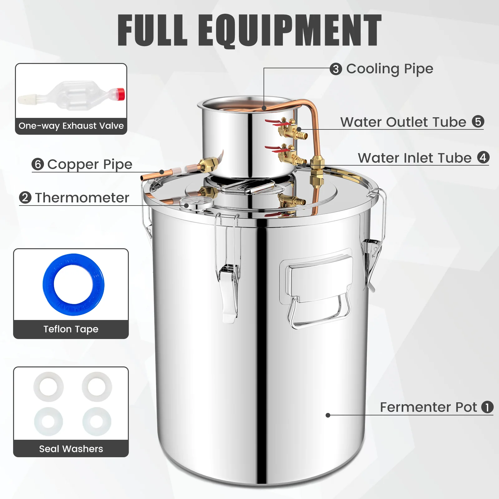 10 Gal Water Alcohol Distiller, 2 Stainless Steel Pots, Silver - Image 10