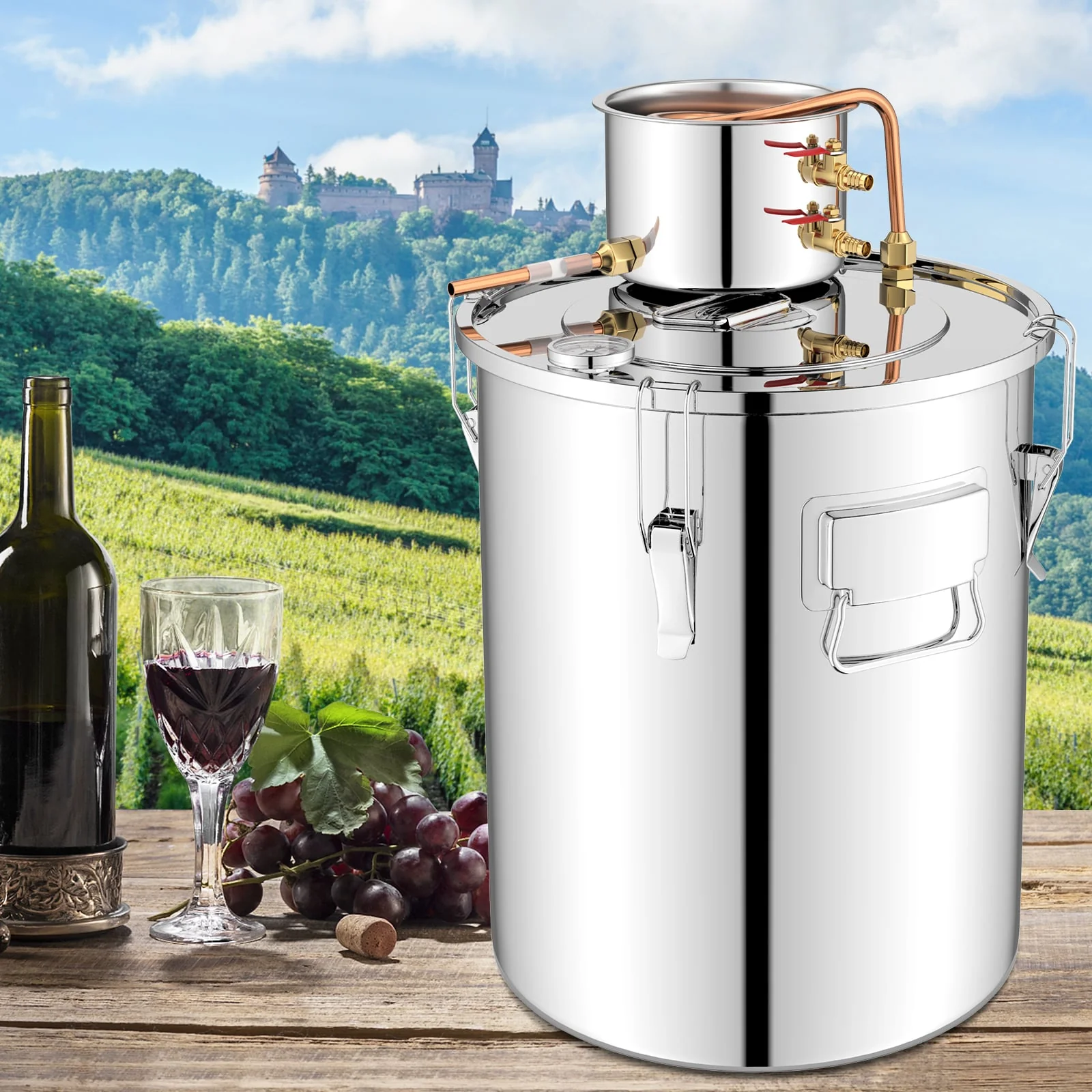 10 Gal Water Alcohol Distiller, 2 Stainless Steel Pots, Silver - Image 3