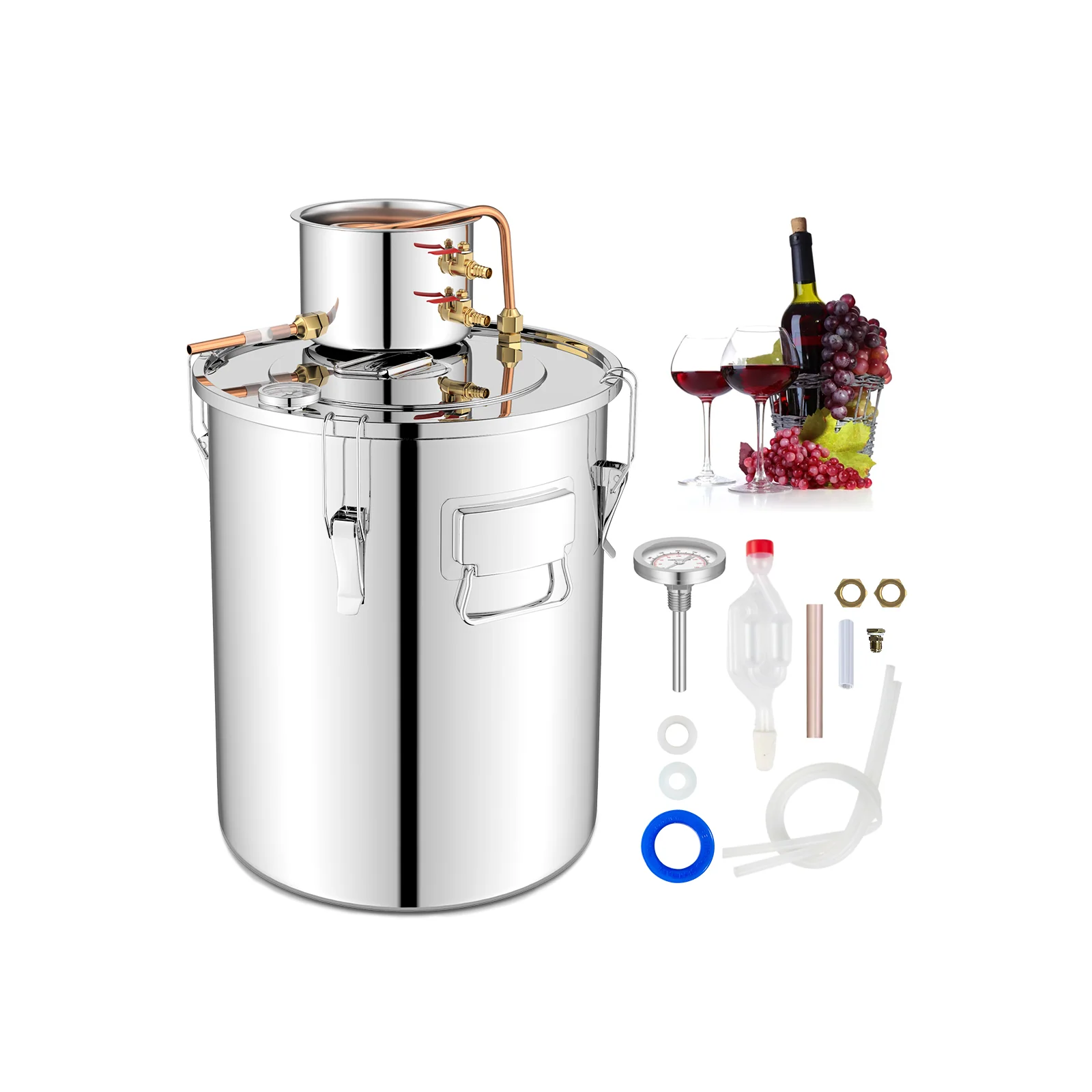 10 Gal Water Alcohol Distiller, 2 Stainless Steel Pots, Silver - Image 4