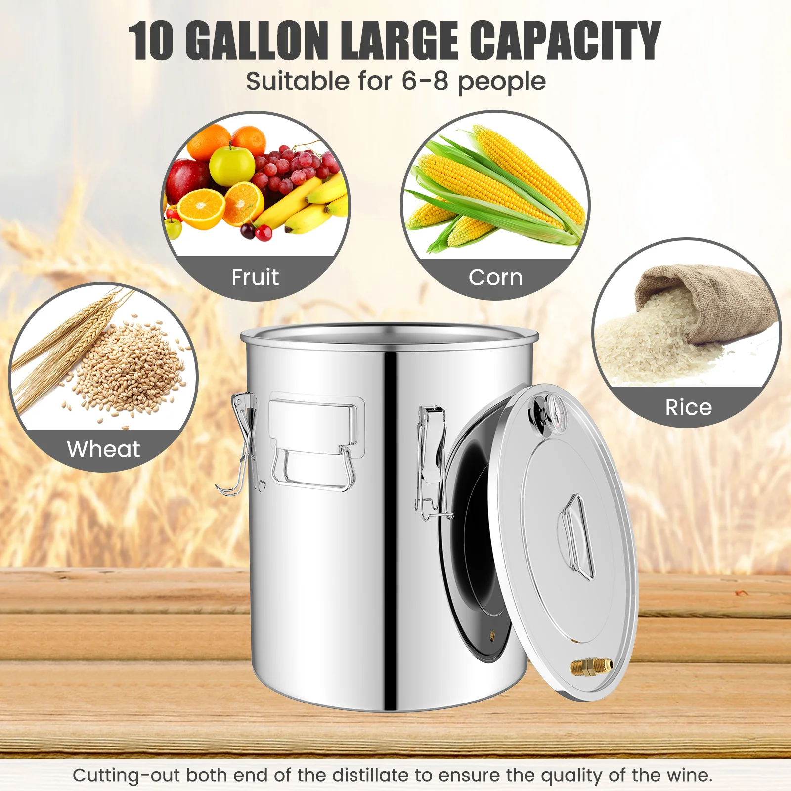10 Gal Water Alcohol Distiller, 2 Stainless Steel Pots, Silver - Image 7