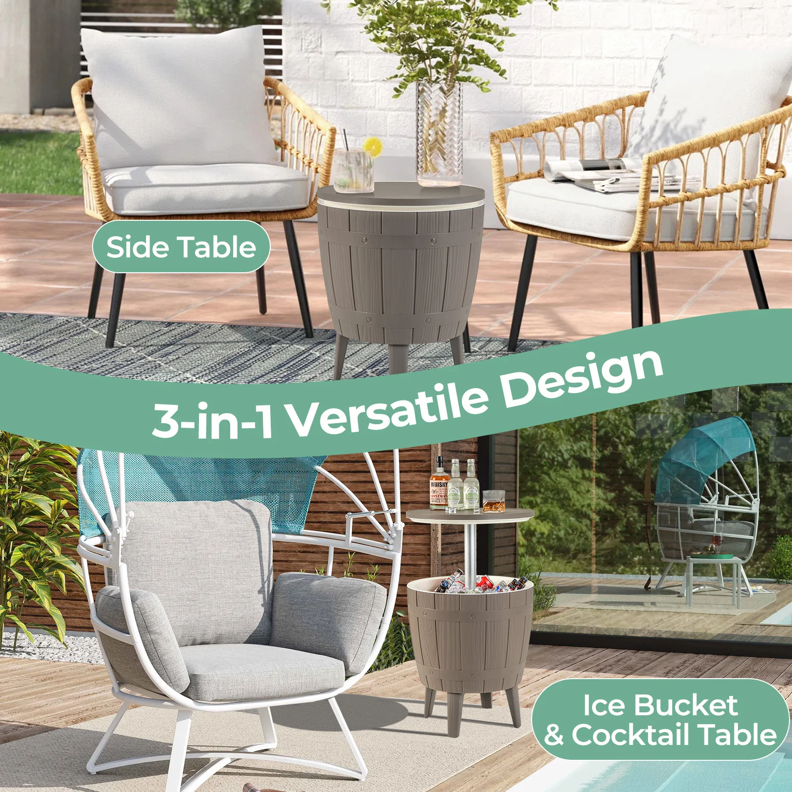 10 Gallon Cooler Bar Table, Outdoor Coffee Table, Brown - Image 9