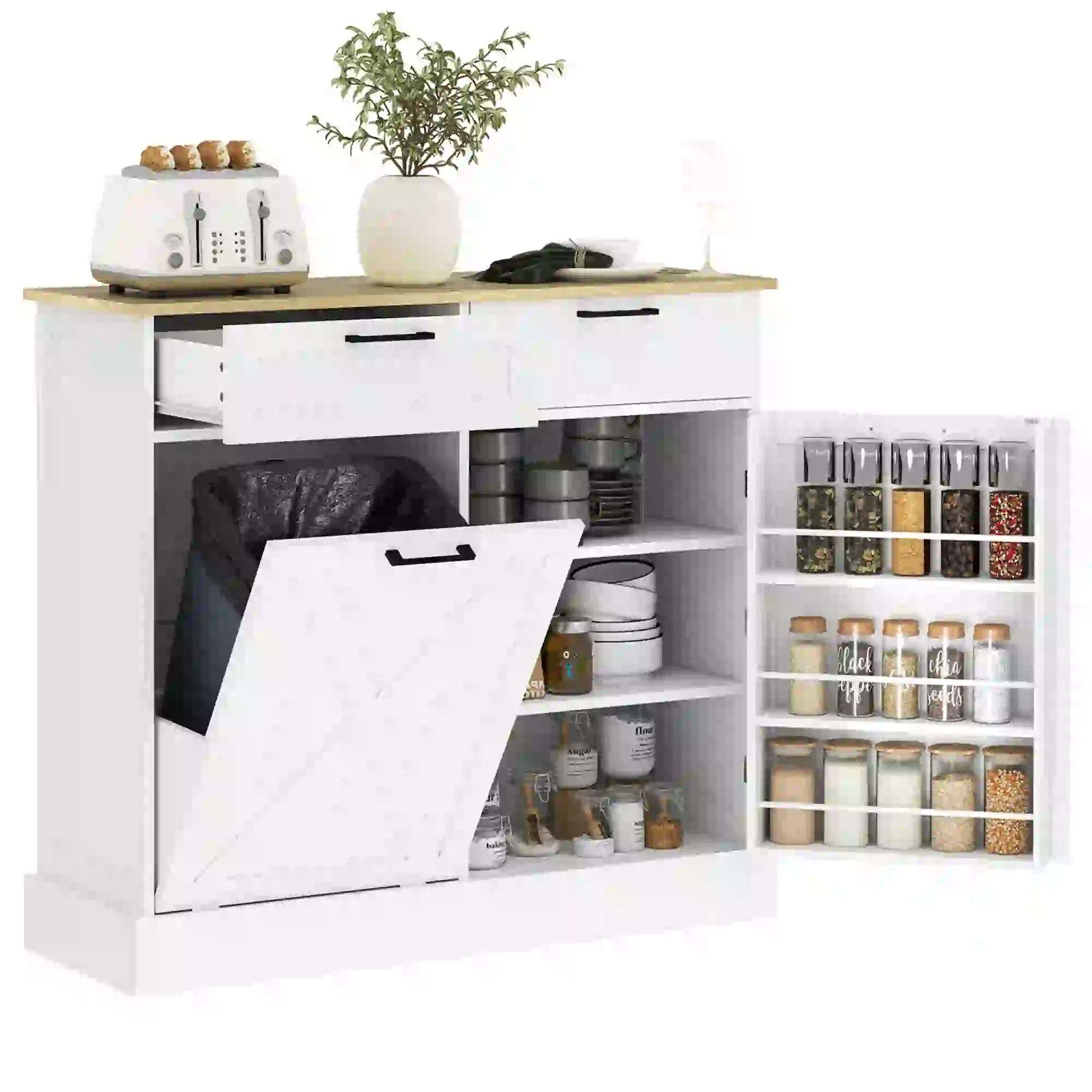 10 Gallon Hidden Garbage Bin Cabinet, Tilt Out Trash, White