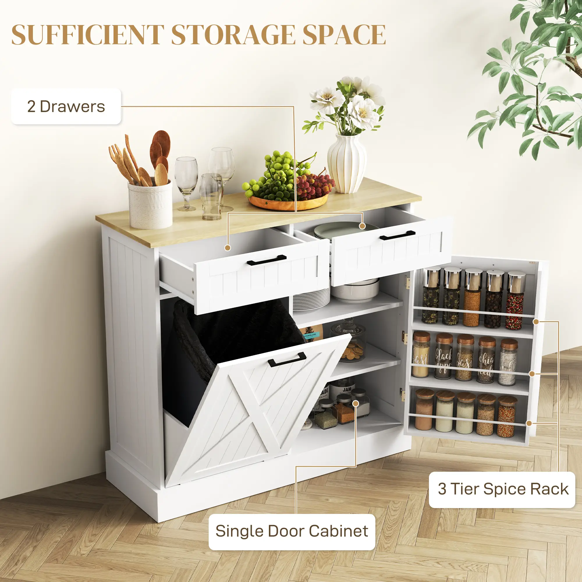10 Gallon Hidden Garbage Bin Cabinet, Tilt Out Trash, White - Image 6