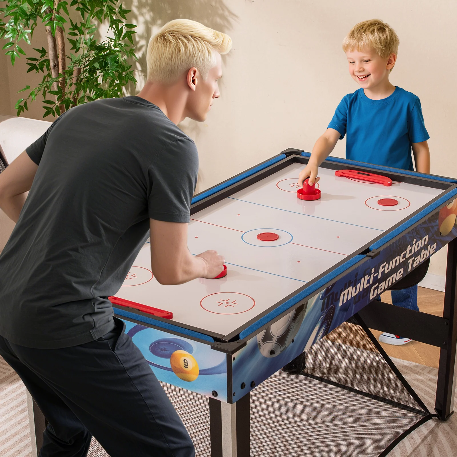 10-in-1 Combo Game Table Set with Table Tennis Basketball Soccer, Blue - Image 2
