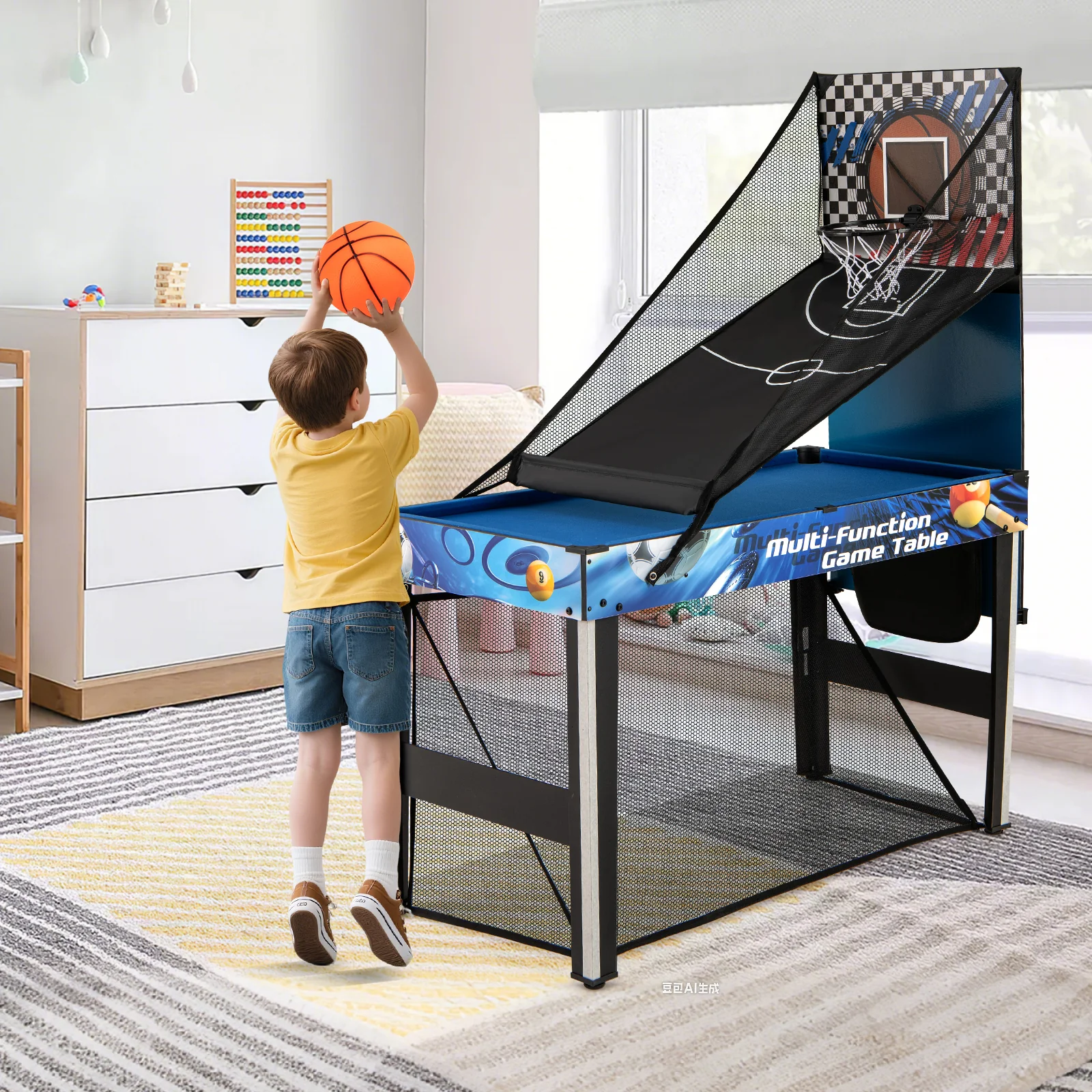 10-in-1 Combo Game Table Set with Table Tennis Basketball Soccer, Blue - Image 3