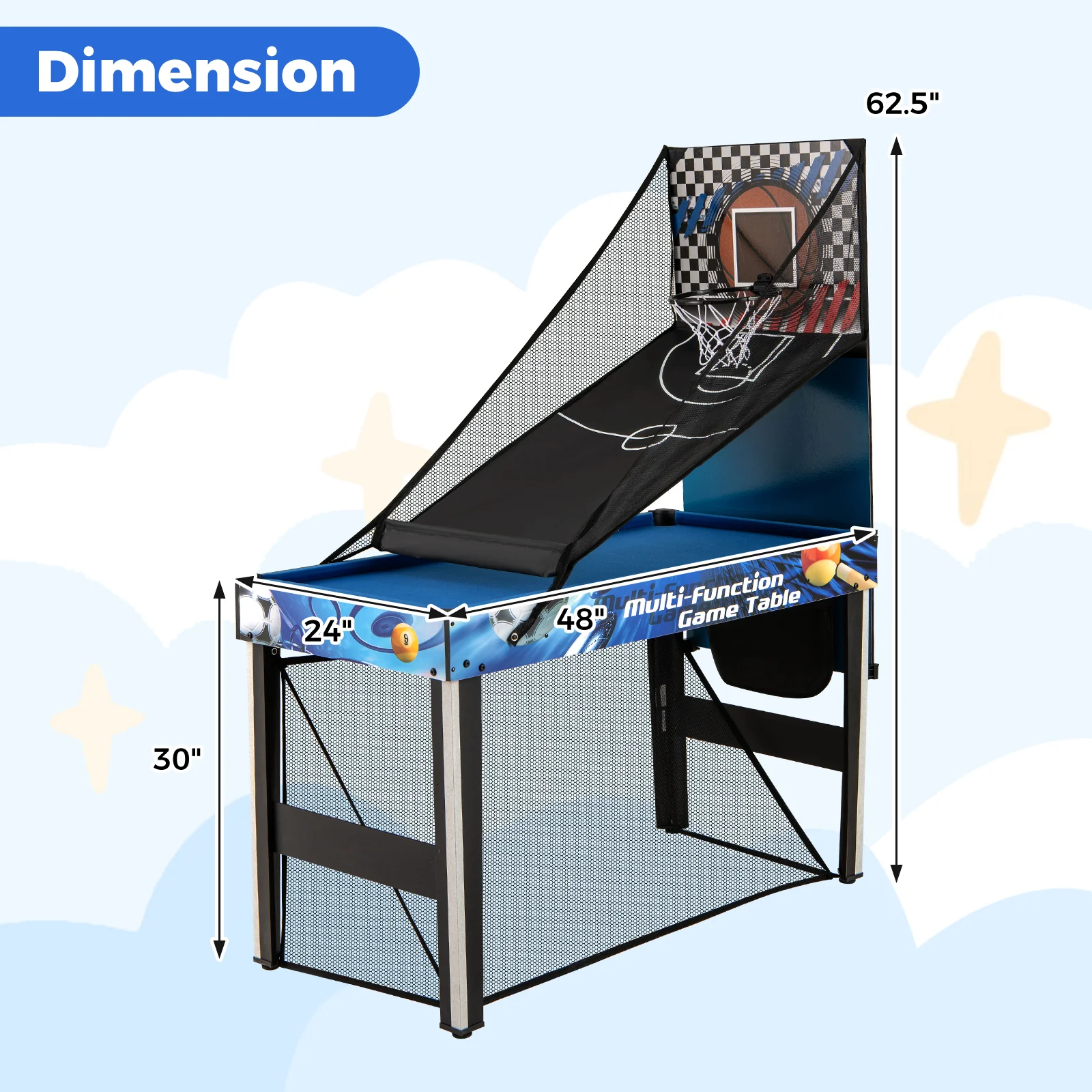 10-in-1 Combo Game Table Set with Table Tennis Basketball Soccer, Blue - Image 5
