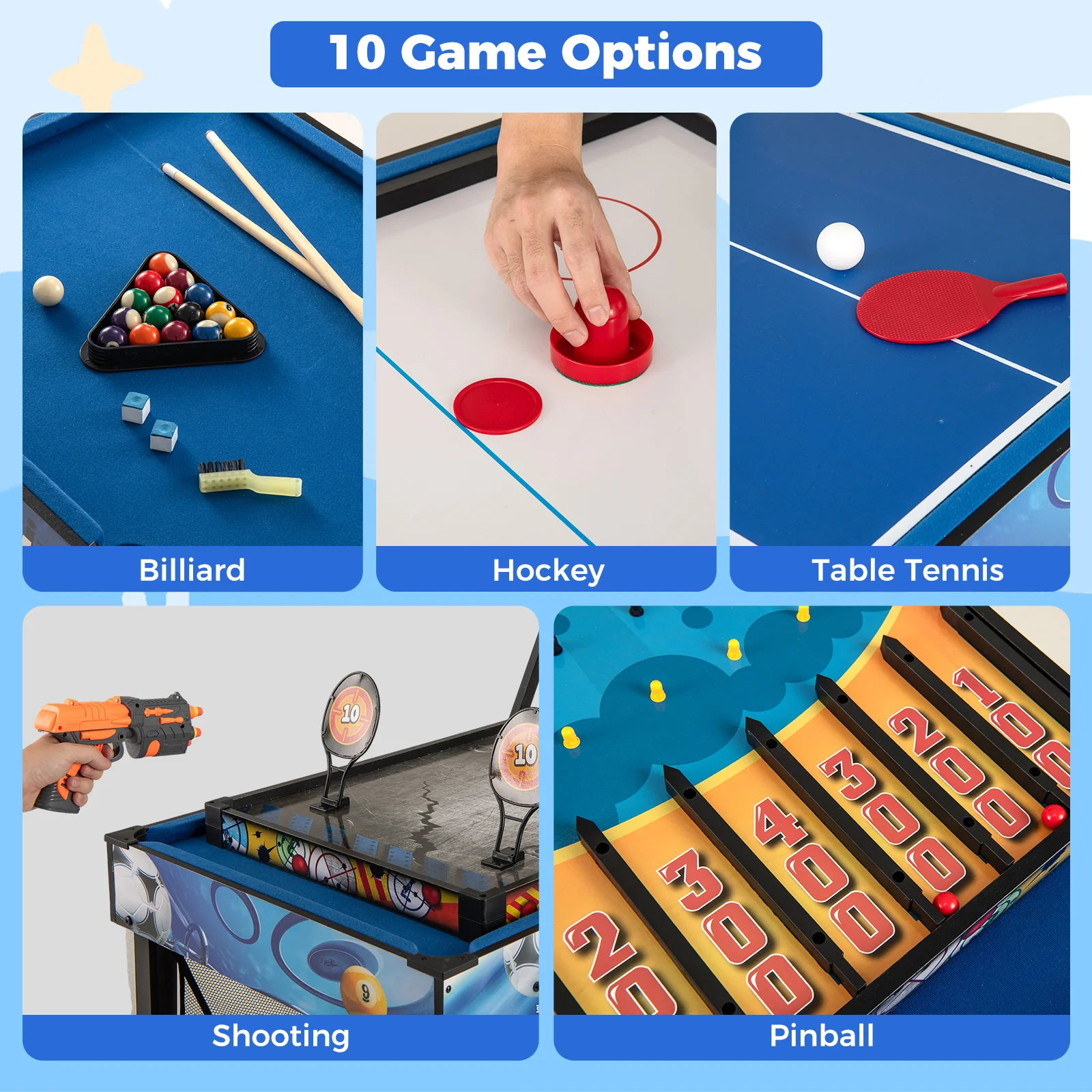 10-in-1 Combo Game Table Set with Table Tennis Basketball Soccer, Blue - Image 7