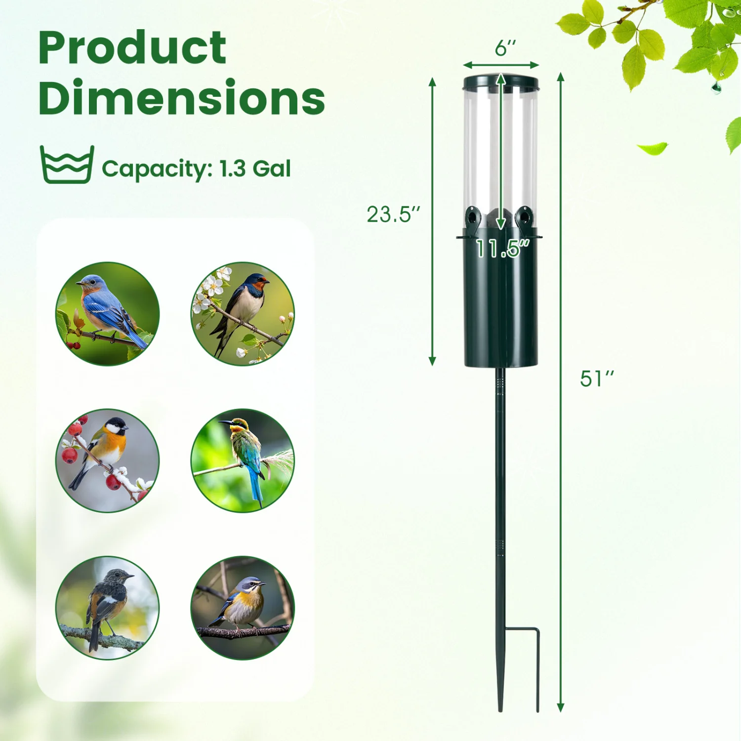 10 LBS Squirrel Proof Bird Feeder, Pole Mount And Baffle, Green - Image 6