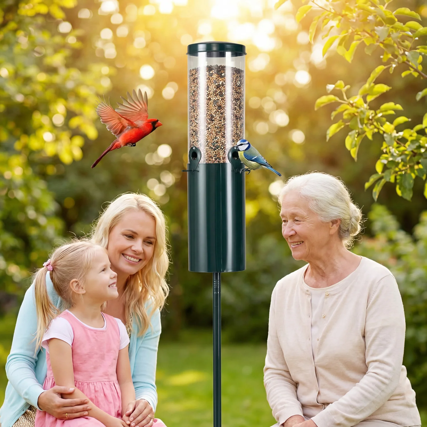 10 LBS Squirrel Proof Bird Feeder, Pole Mount And Baffle, Green - Image 7