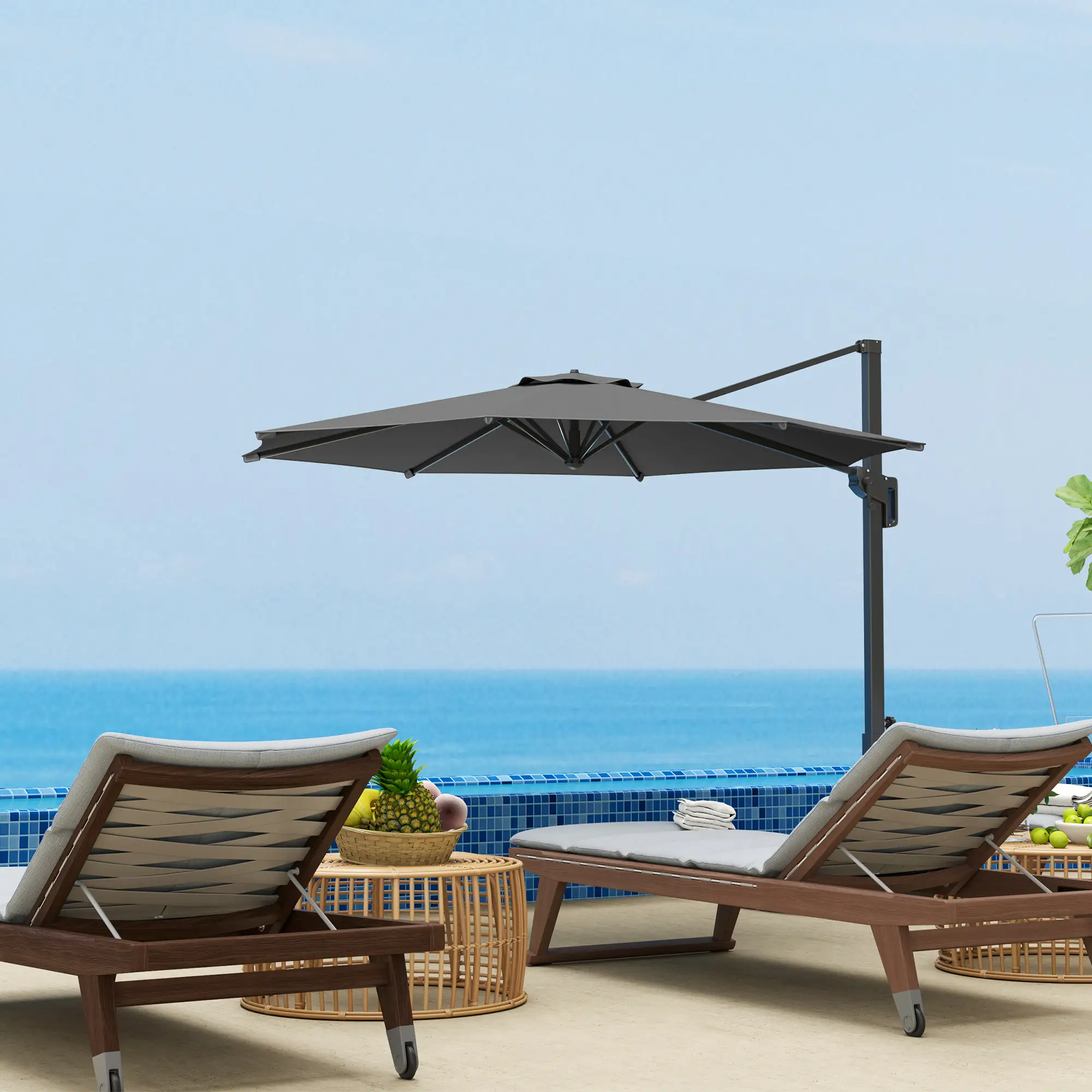 10' Offset Patio Umbrella, Aluminum Pole, 360° Rotation, Grey - Image 10