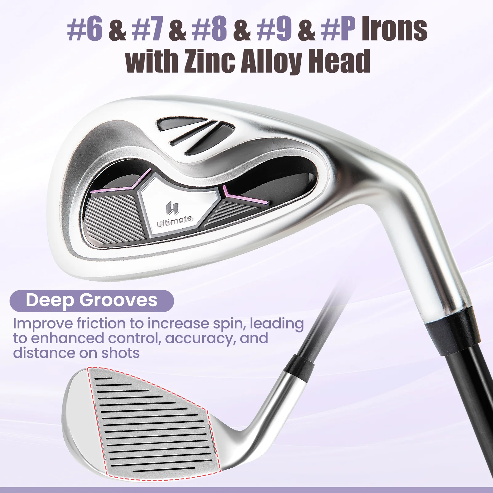 10 Piece Ladies Golf Club Set, Alloy Driver, Purple - Image 6
