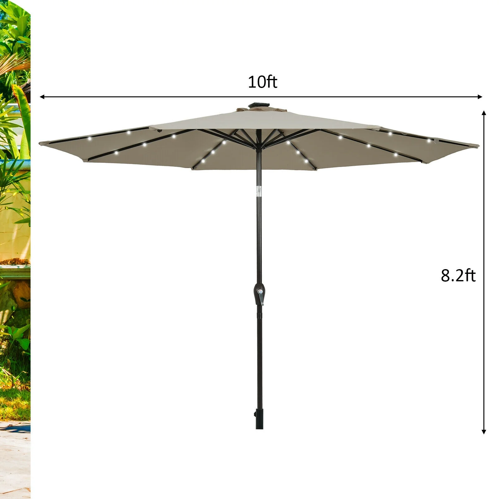 10' Solar LED Patio Umbrella, Tilt Adjustment Crank, Tan - Image 6