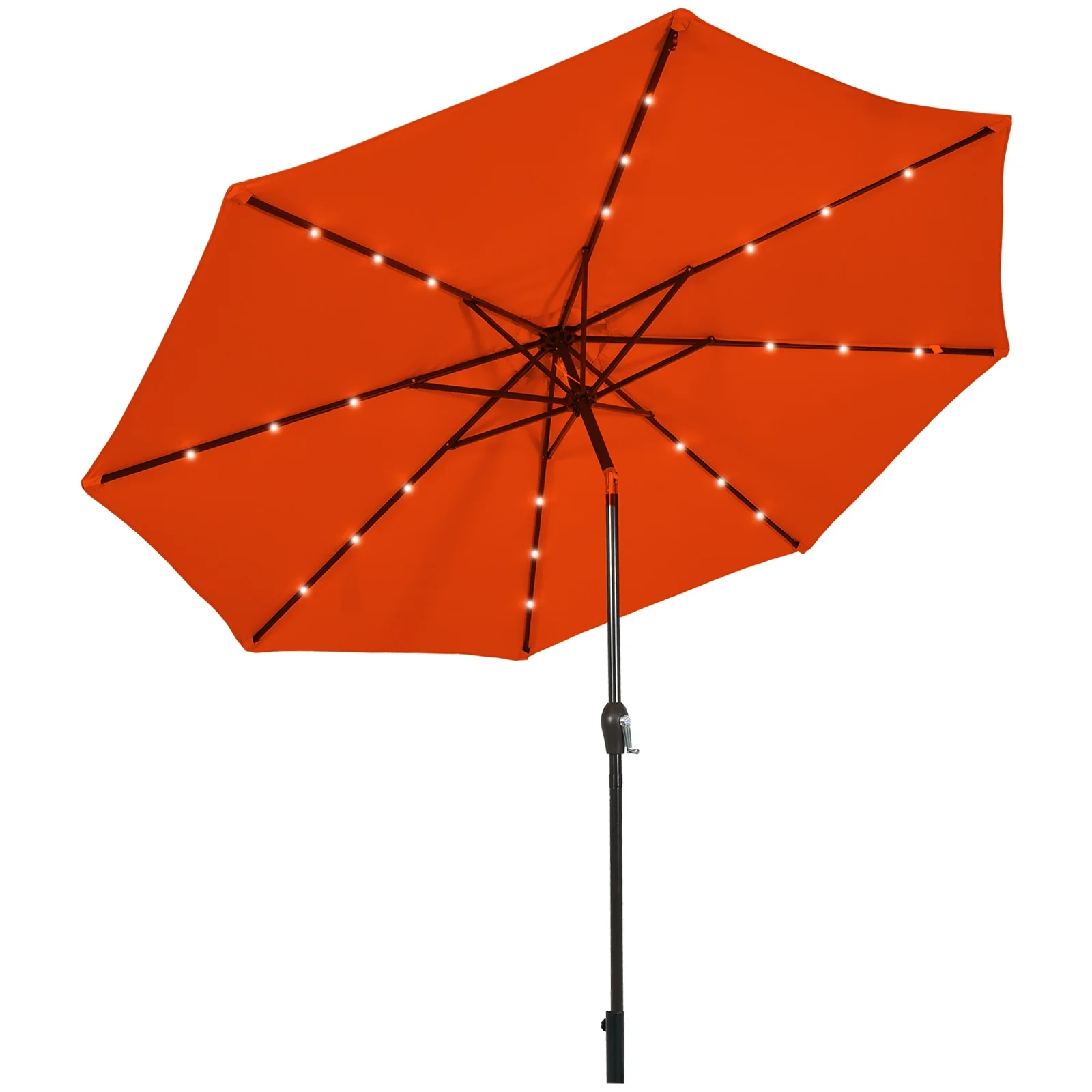 10' Solar LED Patio Umbrella, Tilt Crank, Orange - Image 4