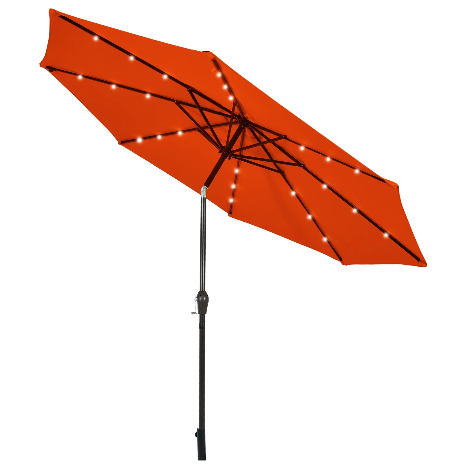 10' Solar LED Patio Umbrella, Tilt Crank, Orange - Image 9