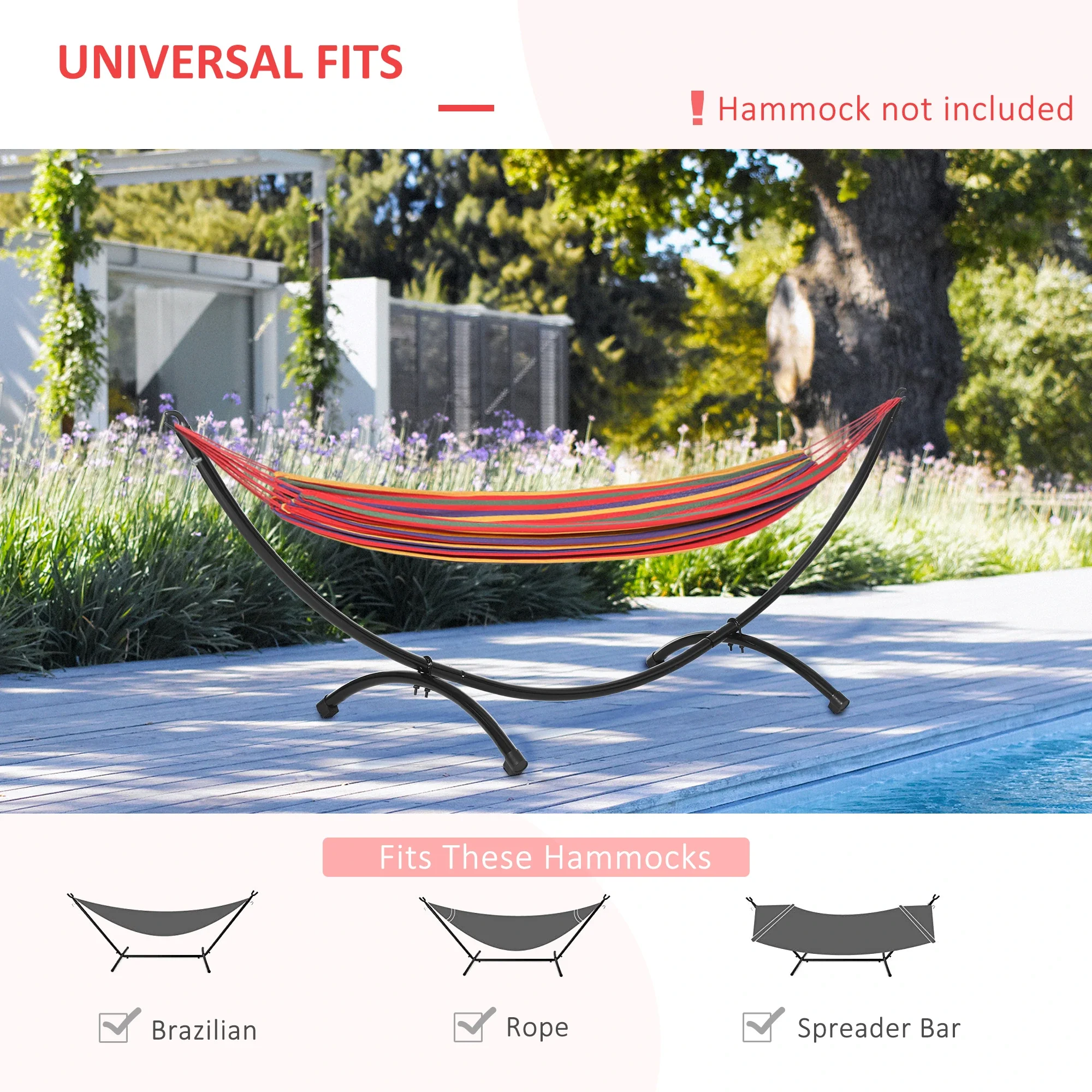 10' Steel Hammock Stand, Garden, Camping, Outdoor, Black - Image 4